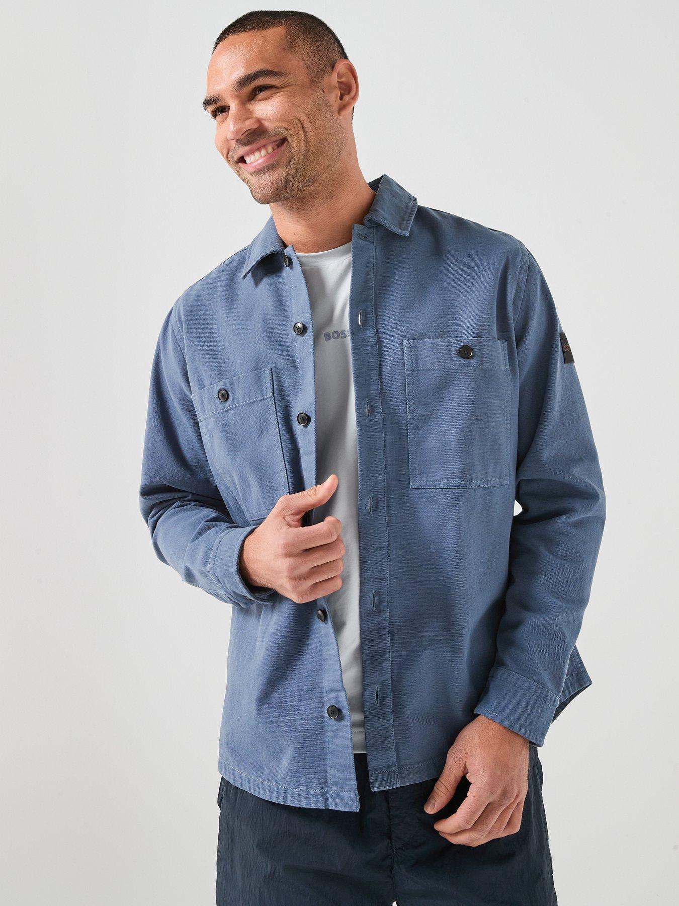 BOSS Oversize Fit Garment Dye Overshirt - Blue