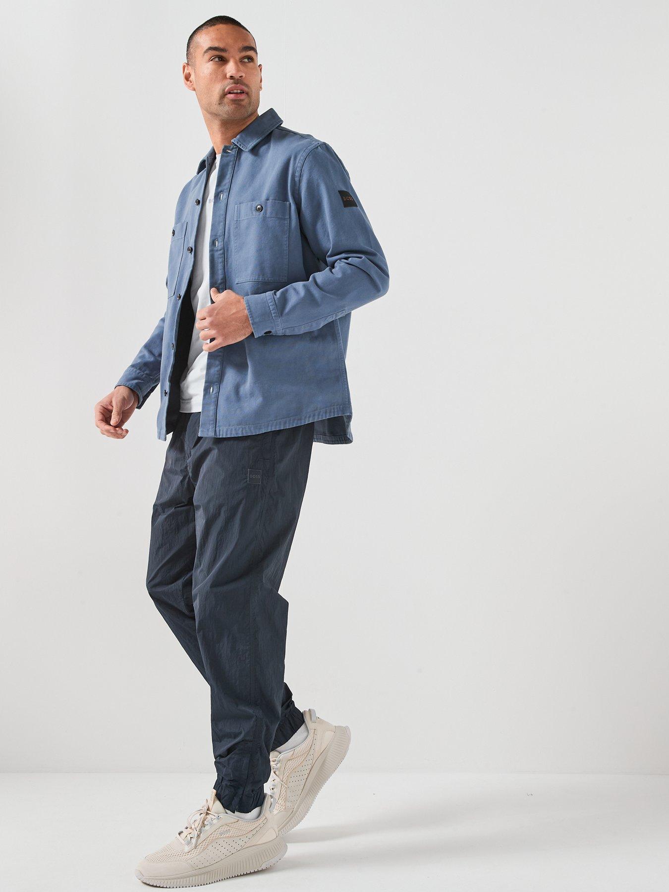 Image 3 of 6 of BOSS Oversize Fit Garment Dye Overshirt - Blue