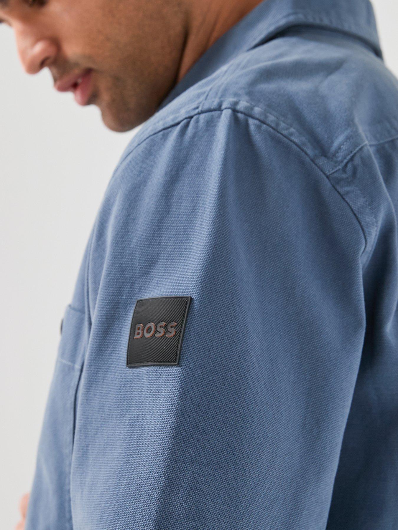 Image 6 of 6 of BOSS Oversize Fit Garment Dye Overshirt - Blue