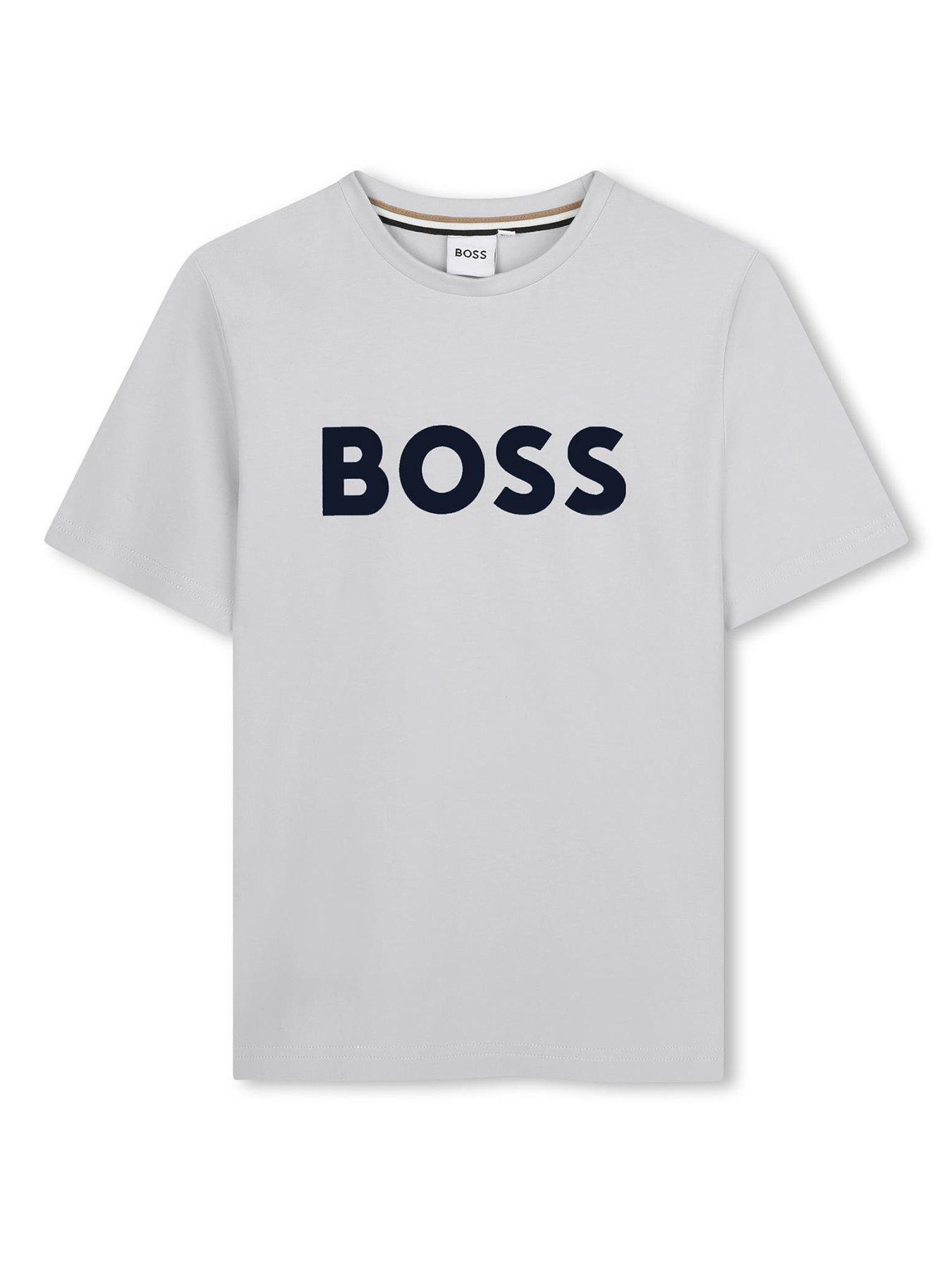 BOSS Boys Short Sleeve Large Logo T-Shirt - Grey