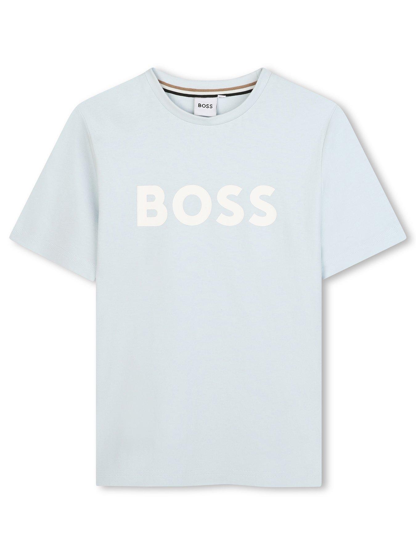BOSS Boys Short Sleeve Large Logo T-Shirt - Light Blue