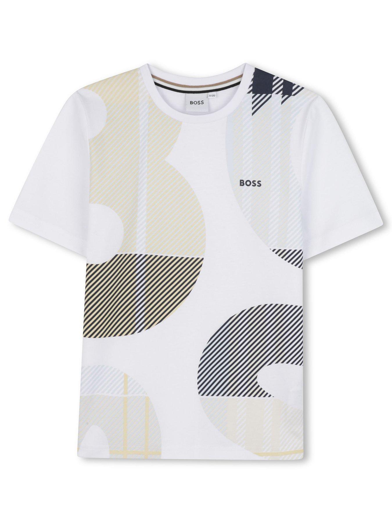 BOSS Boys All Over Print Logo Short Sleeve T-Shirt - White
