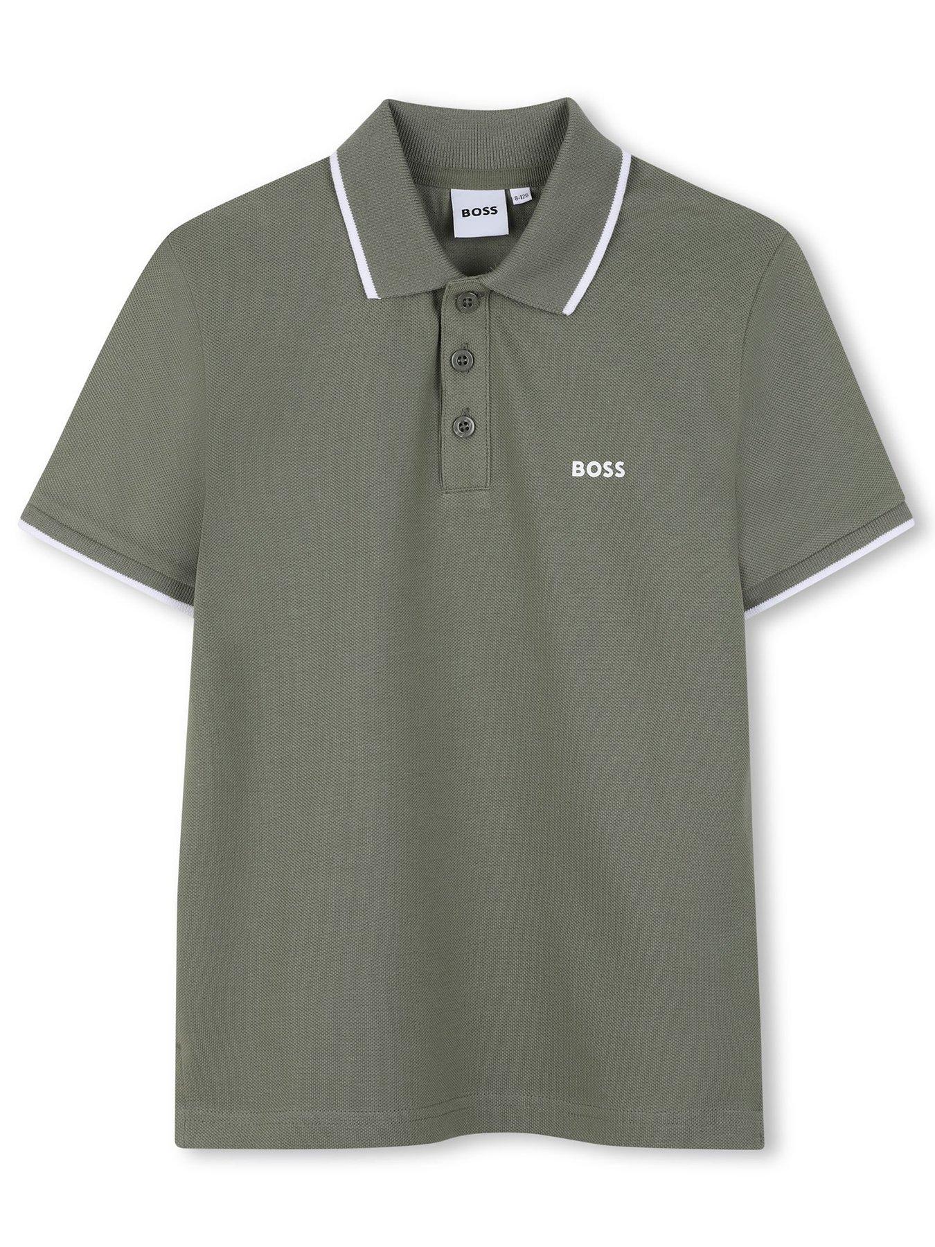 BOSS Boys Short Sleeve Logo Polo Shirt - Khaki