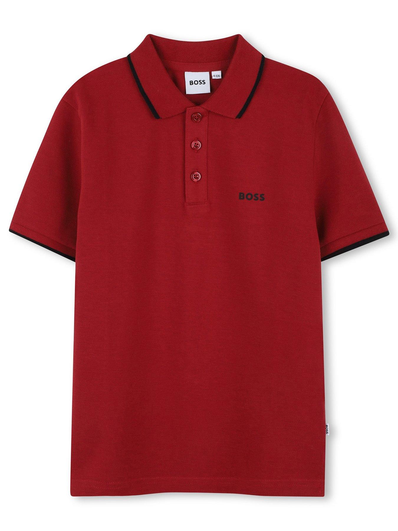 BOSS Boys Short Sleeve Logo Polo Shirt - Dark Red