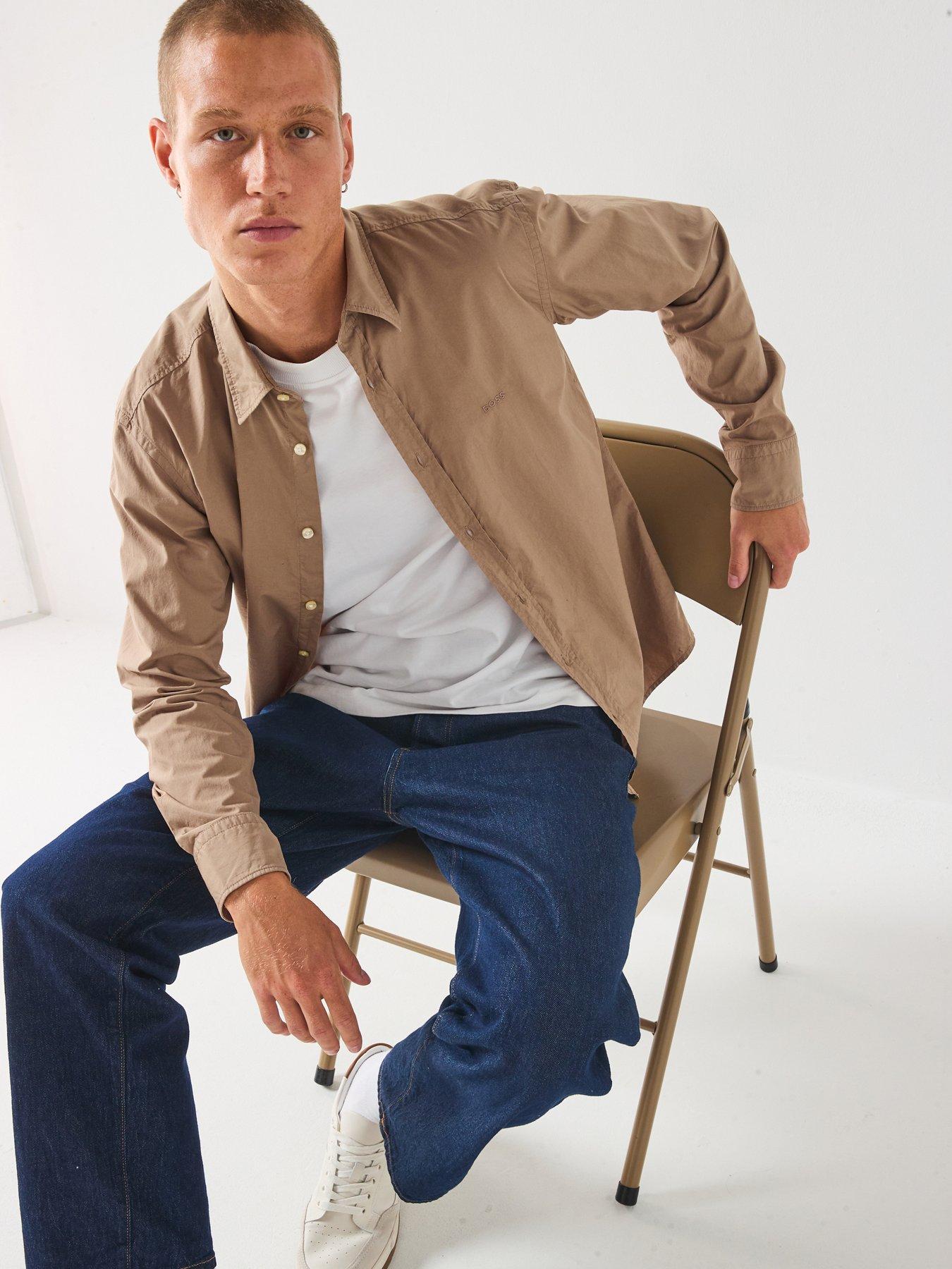 BOSS Relegant 6 M Regular Fit Logo Poplin Shirt - Dark Beige