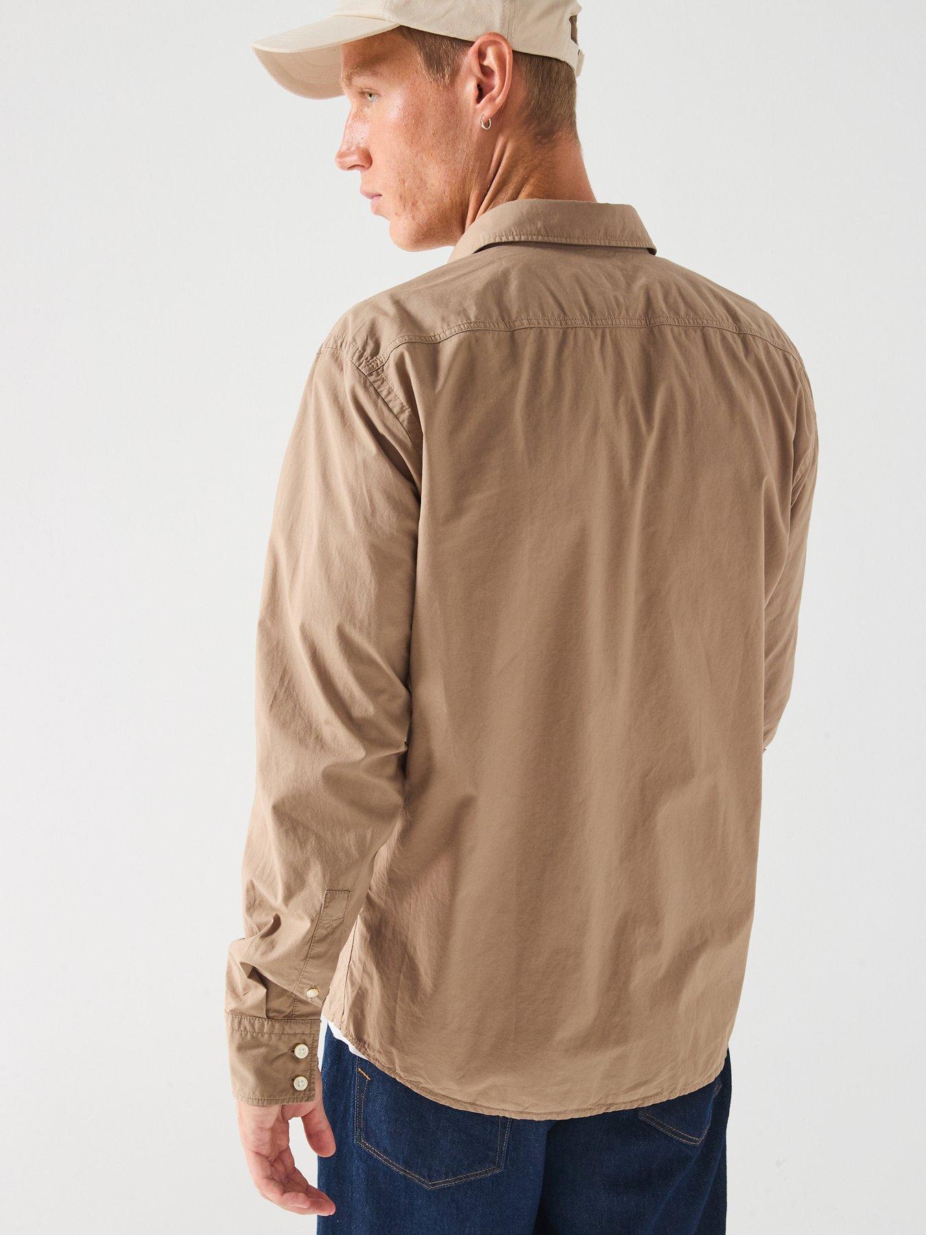 stillFront image of boss-relegant-6-m-regular-fit-logo-poplin-shirt-dark-beige