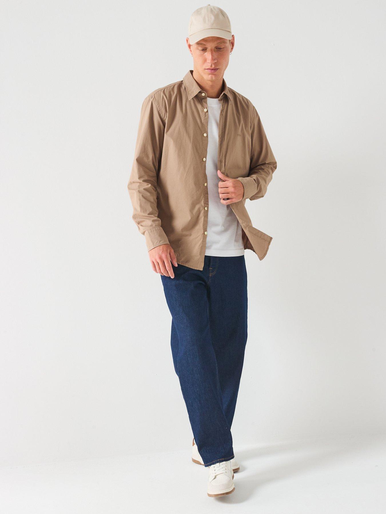  image of boss-relegant-6-m-regular-fit-logo-poplin-shirt-dark-beige