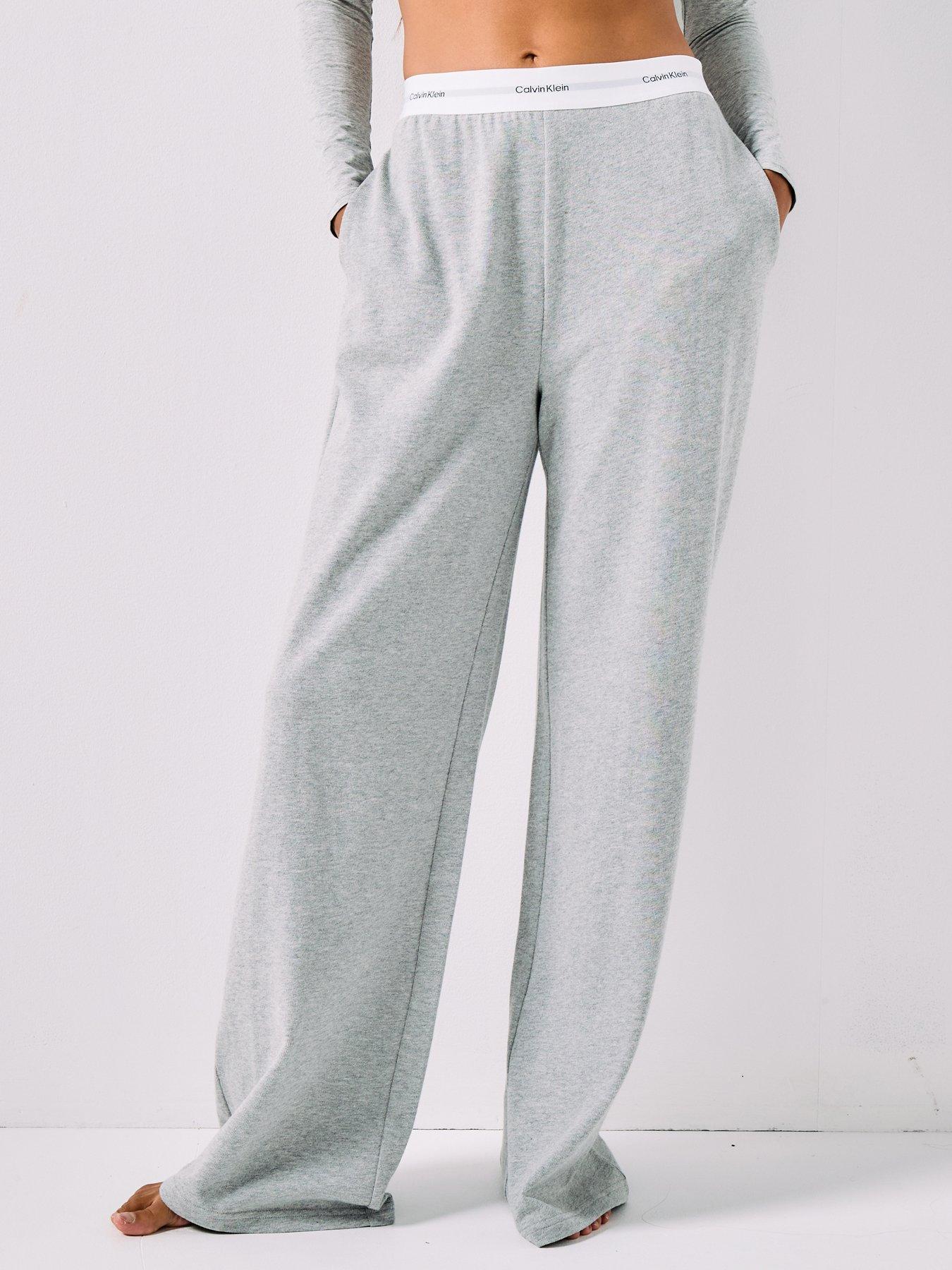  image of calvin-klein-logo-jersey-pant-grey