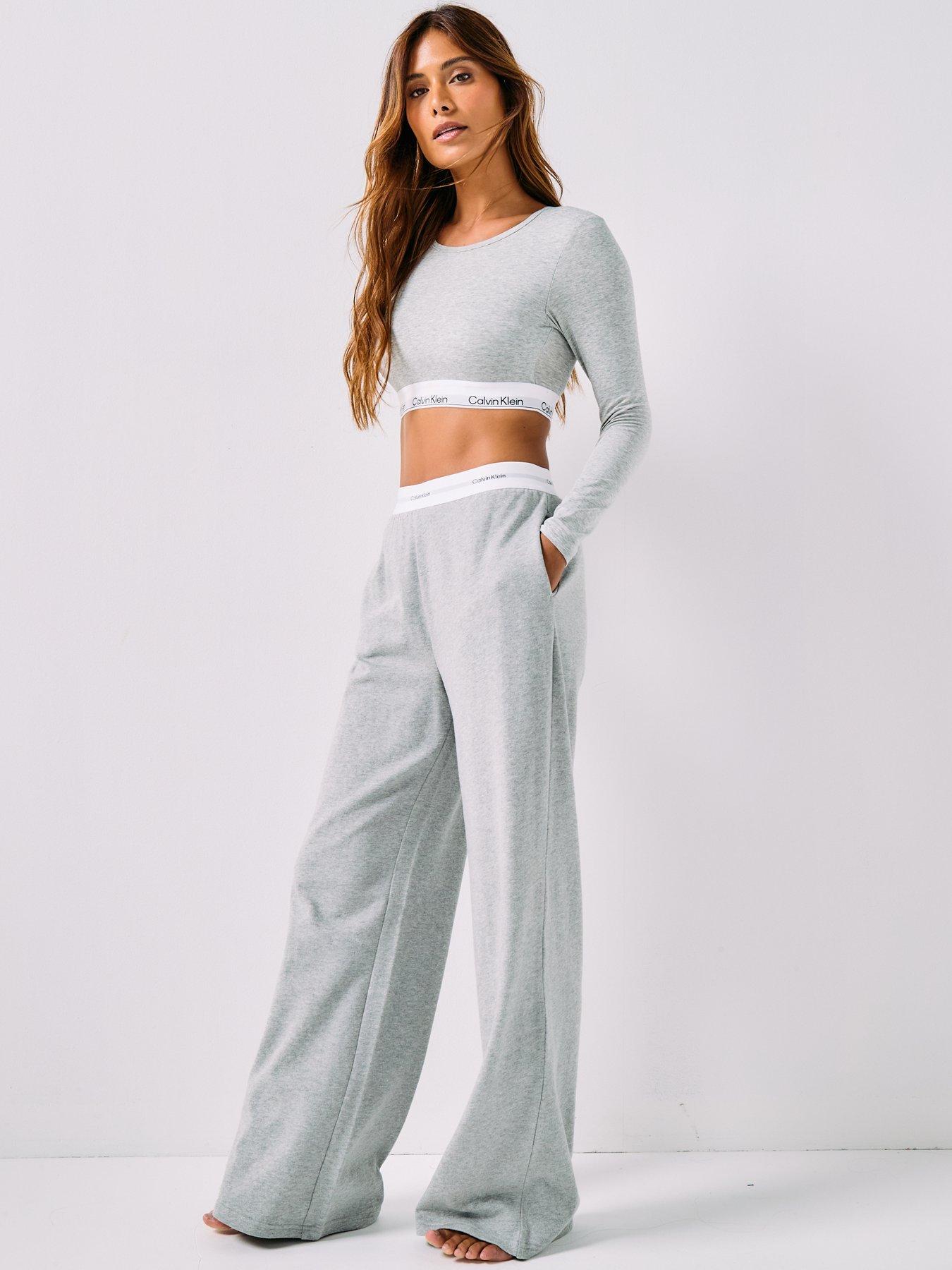  image of calvin-klein-logo-jersey-pant-grey