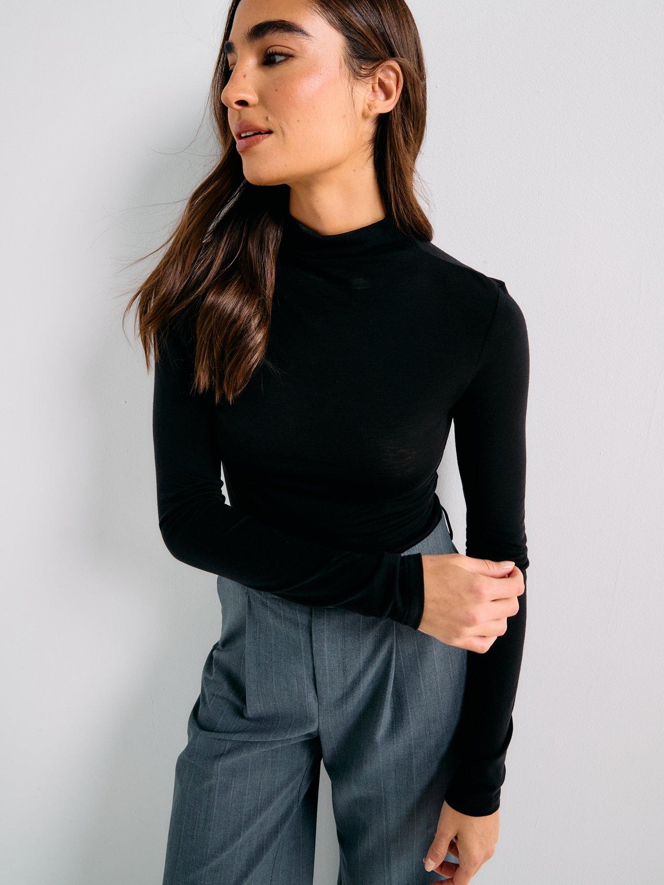  image of calvin-klein-wool-high-neck-top-black