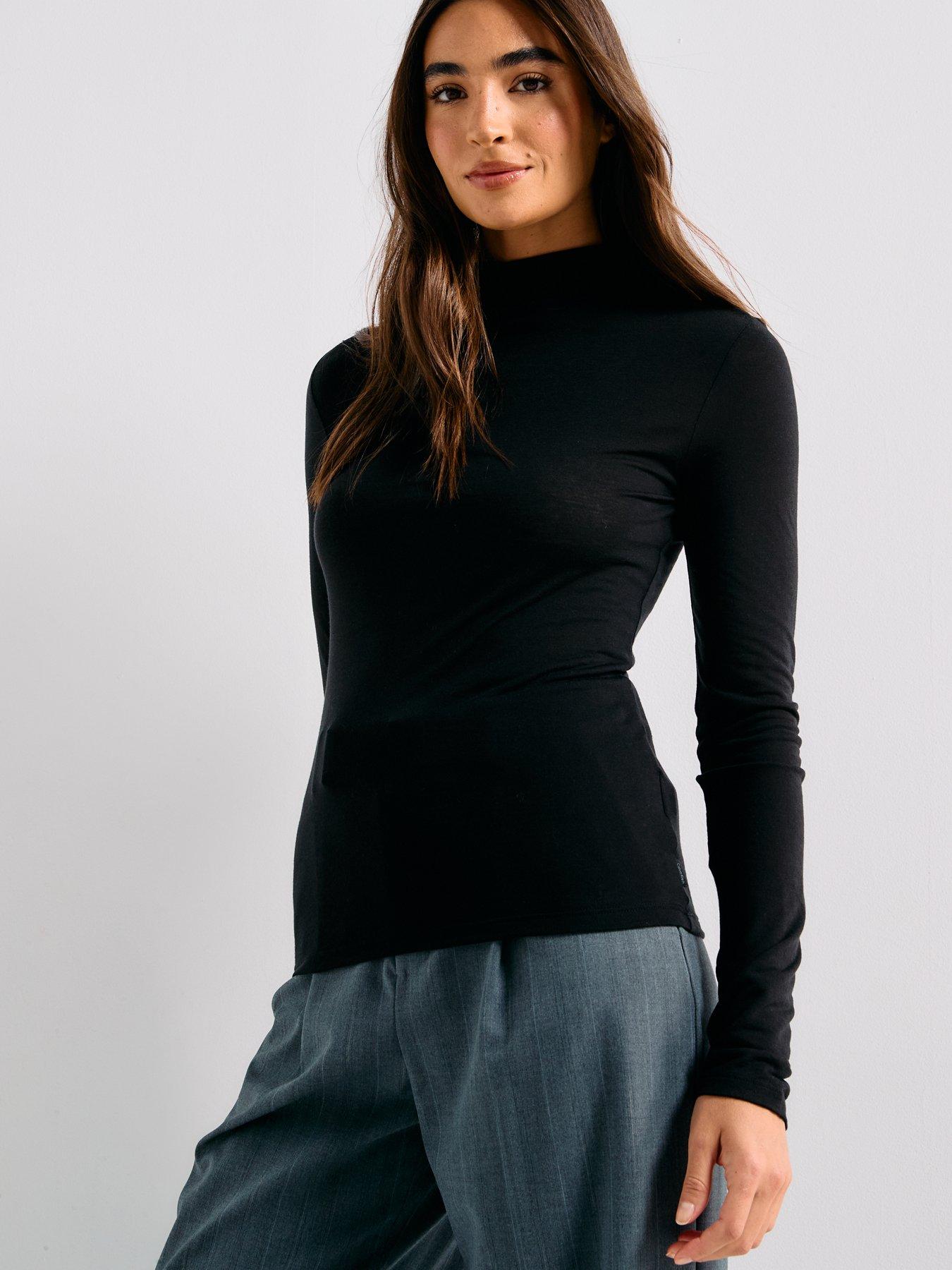  image of calvin-klein-wool-high-neck-top-black