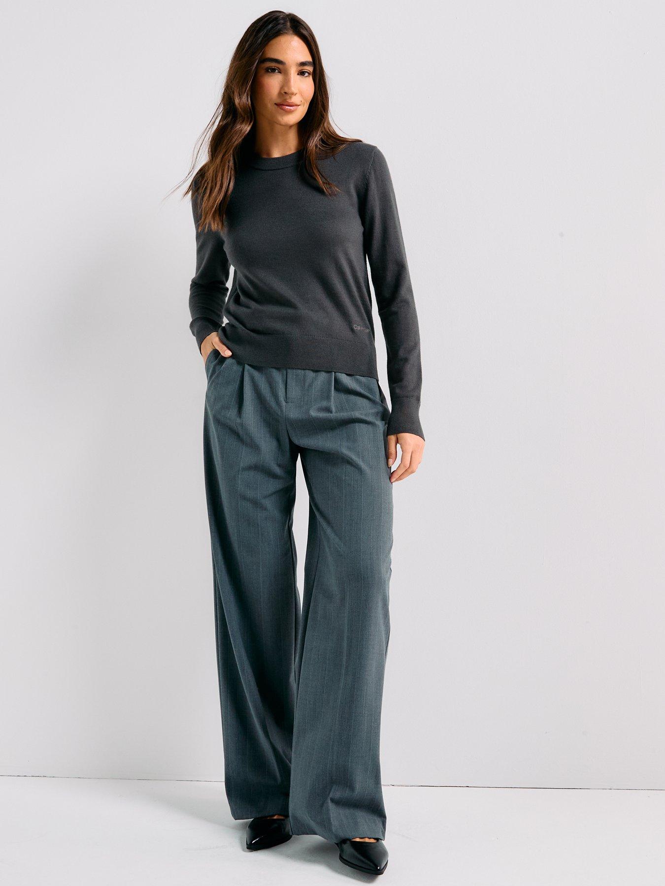 Image 3 of 6 of Calvin Klein Long Sleeve Merino Wool Sweater - Black