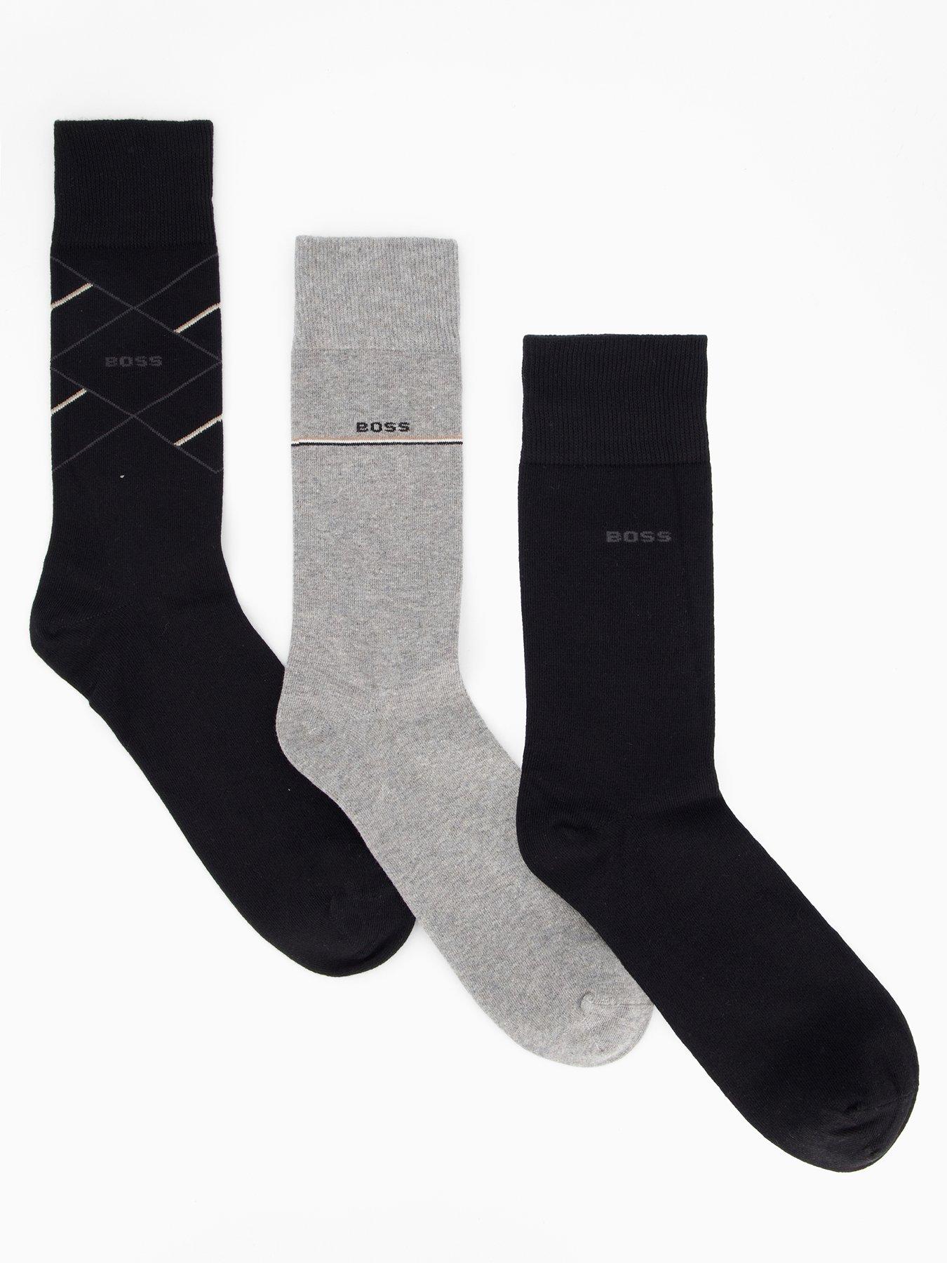  image of boss-bodywear-3-pack-argyle-crew-sock-gift-set-black
