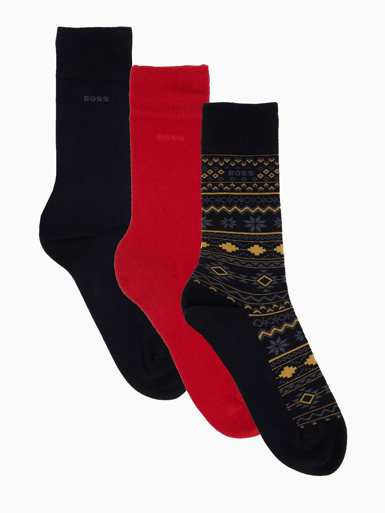 BOSS Bodywear 3 Pack Winter Crew Sock Gift Set - Black/Red