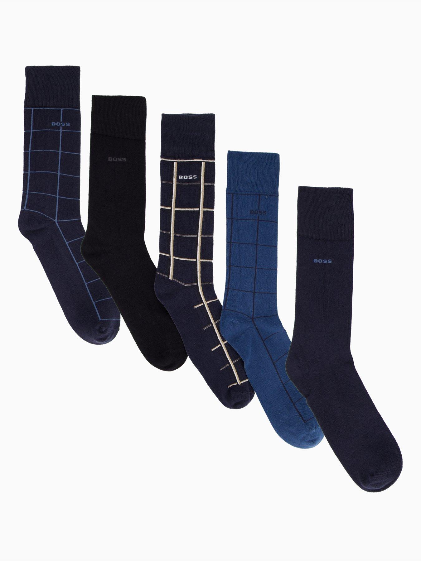 BOSS Bodywear 5 Pack Check Crew Sock Gift Set - Blue