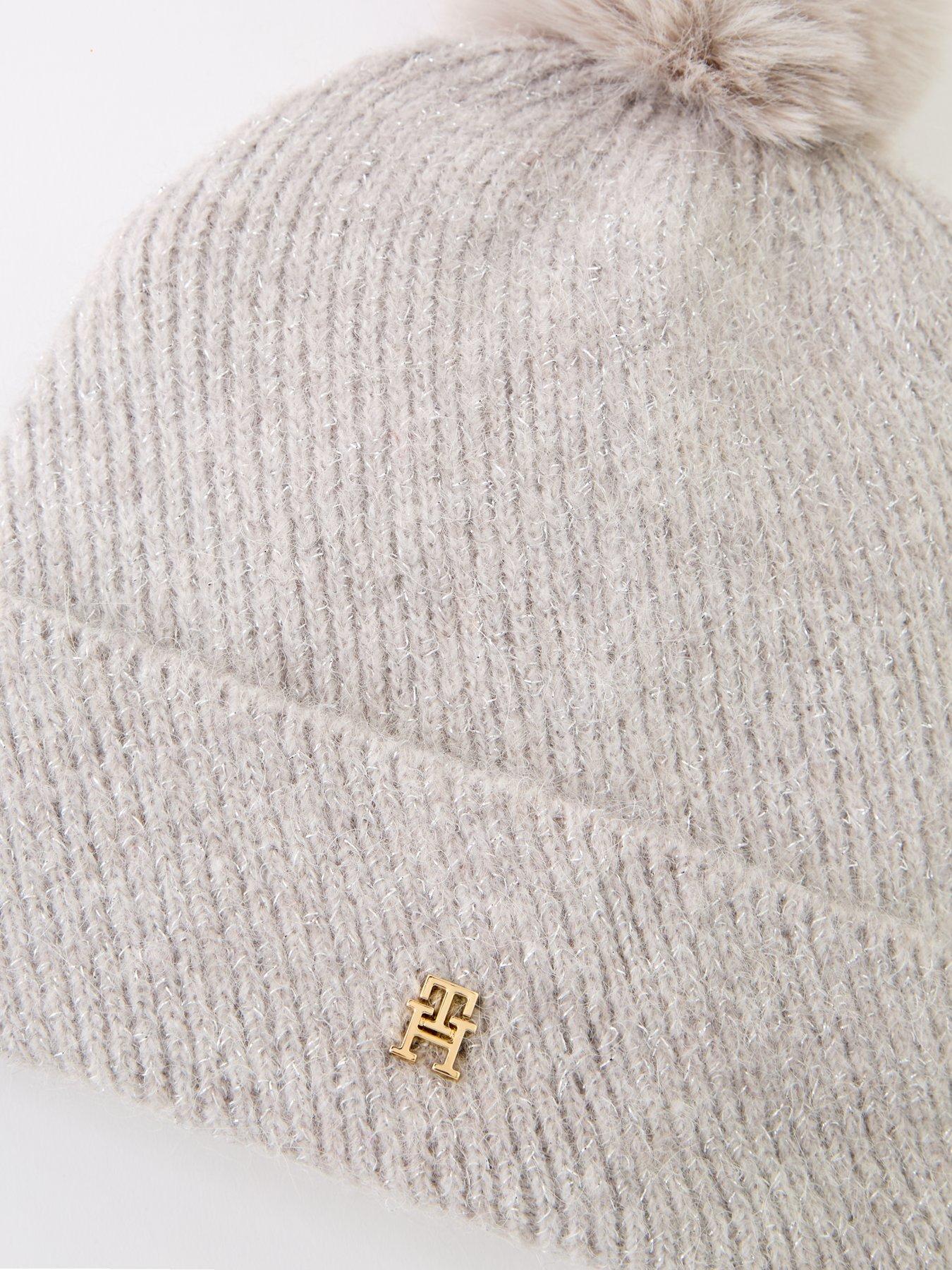  image of tommy-hilfiger-pom-pom-beanie-amp-scarf-set-grey