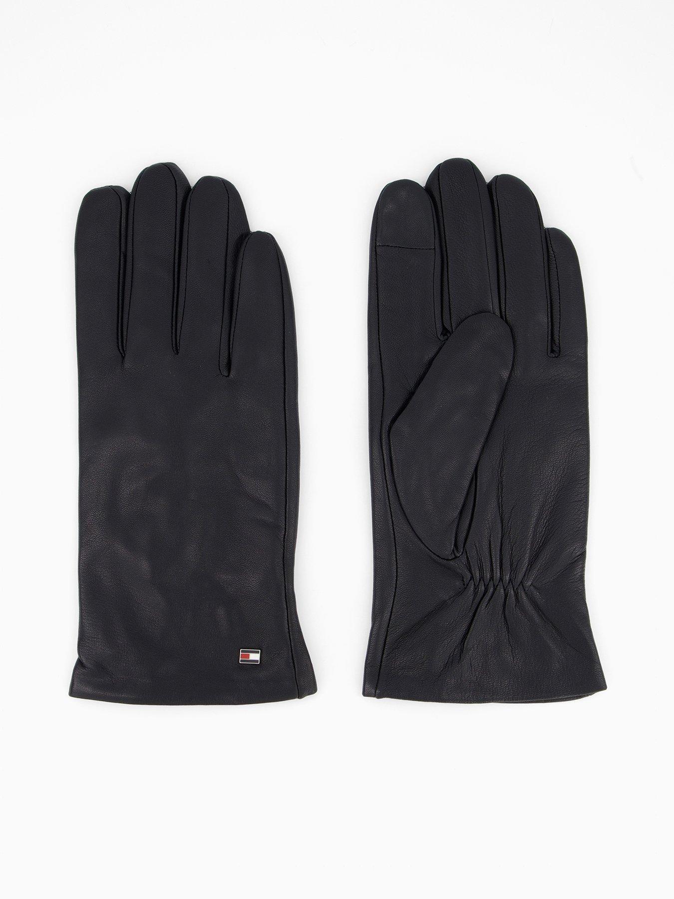  image of tommy-hilfiger-essential-flag-leather-gloves-black