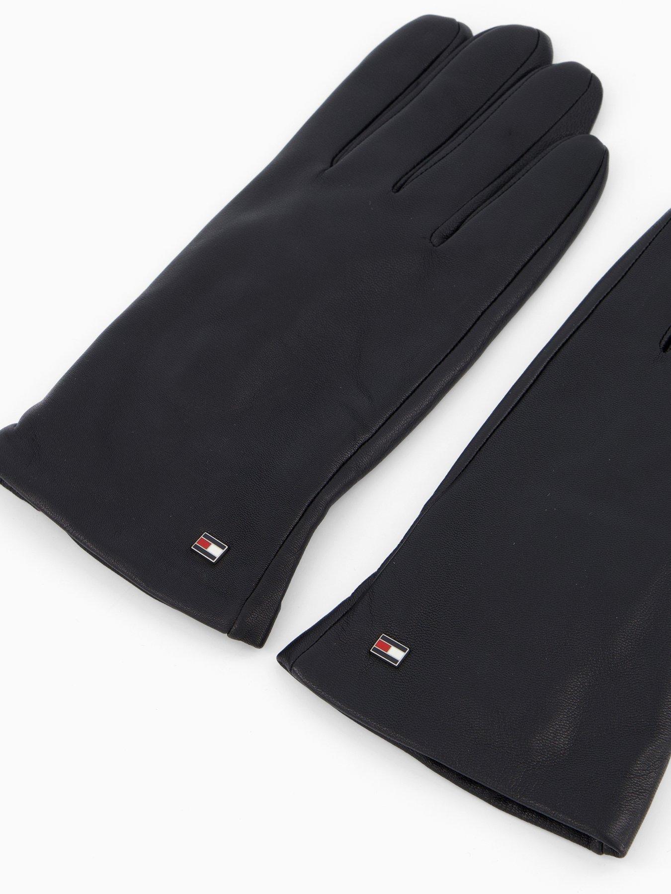  image of tommy-hilfiger-essential-flag-leather-gloves-black