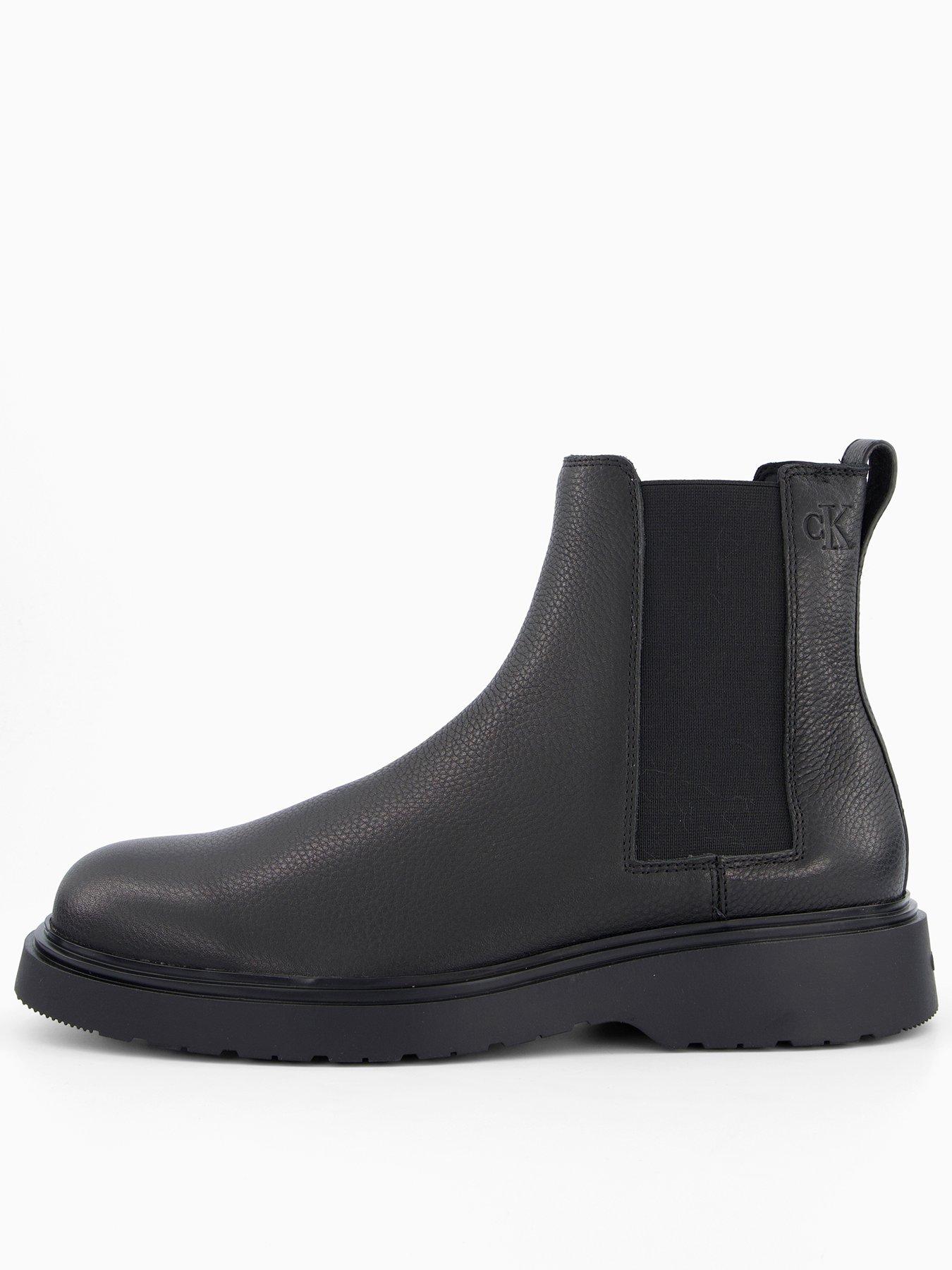 front image of calvin-klein-essential-combat-leather-chelsea-boot-black