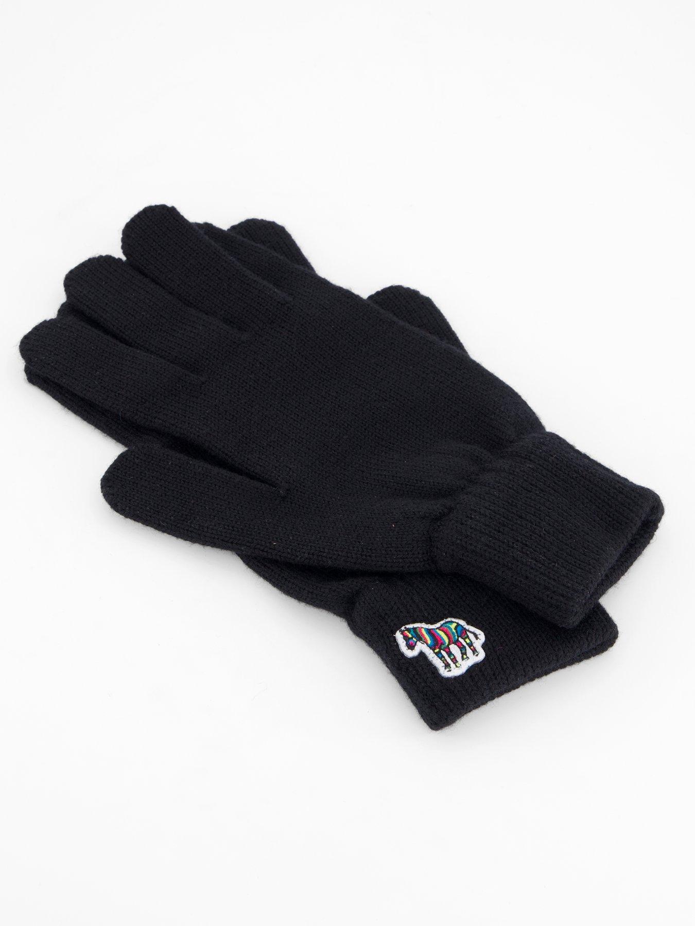  image of ps-paul-smith-zebra-knitted-gloves-black