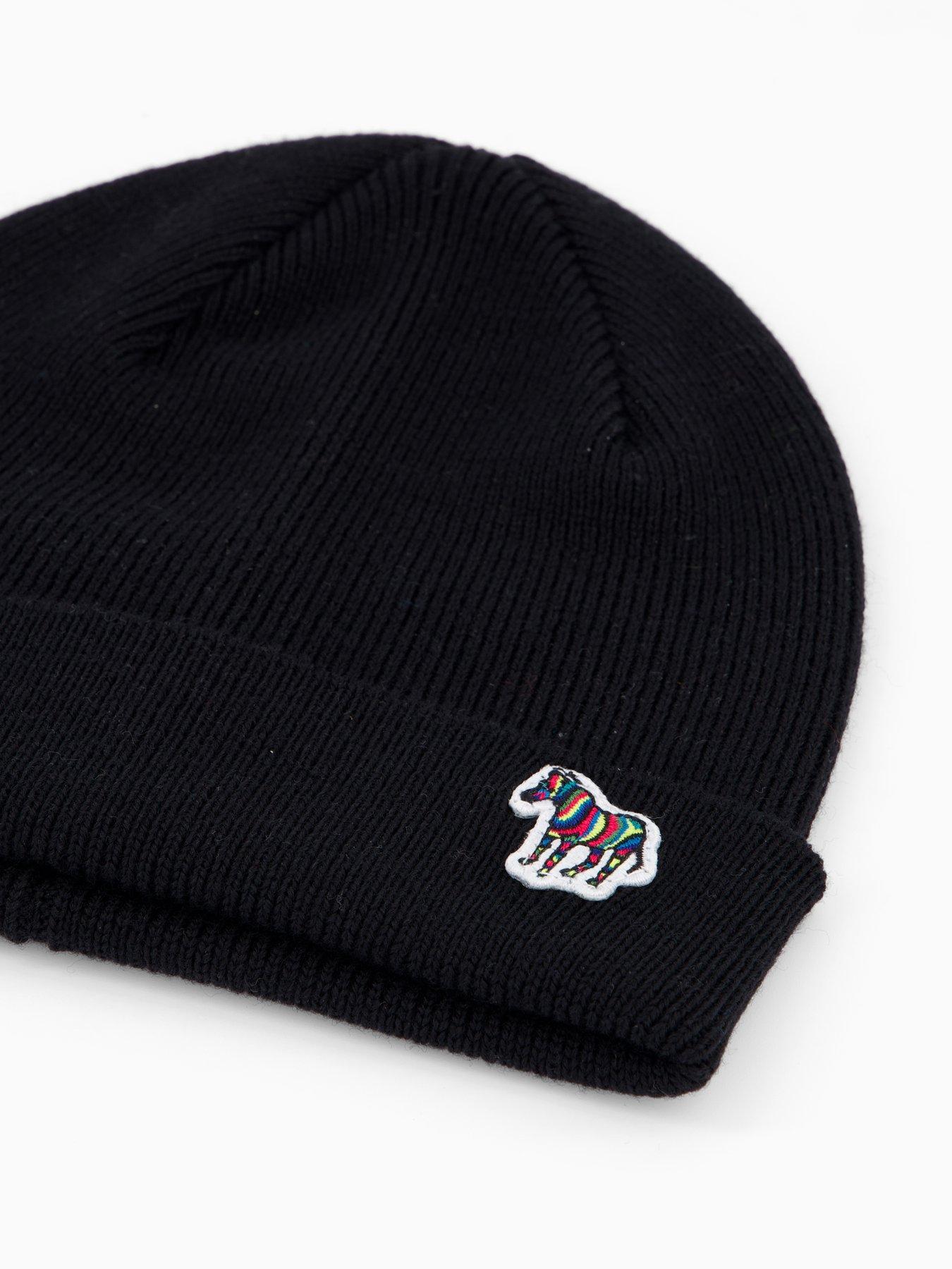  image of ps-paul-smith-zebra-knitted-beanie-black