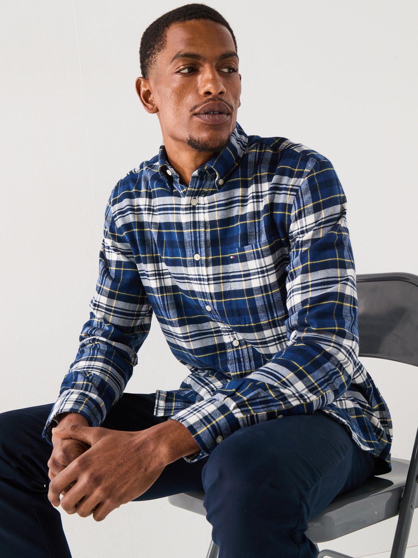 Tommy Hilfiger Hero Flannel Tartan Regular Fit Long Sleeve Shirt - Dark Blue