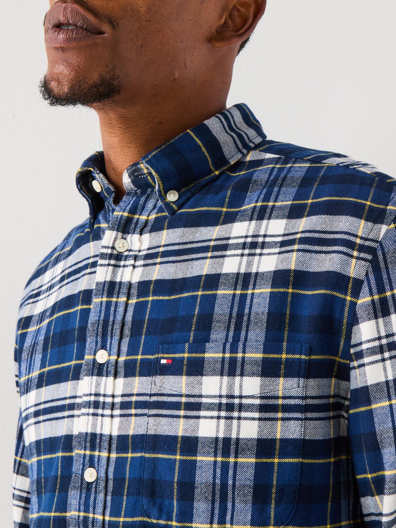 Image 5 of 6 of Tommy Hilfiger Hero Flannel Tartan Regular Fit Long Sleeve Shirt - Dark Blue