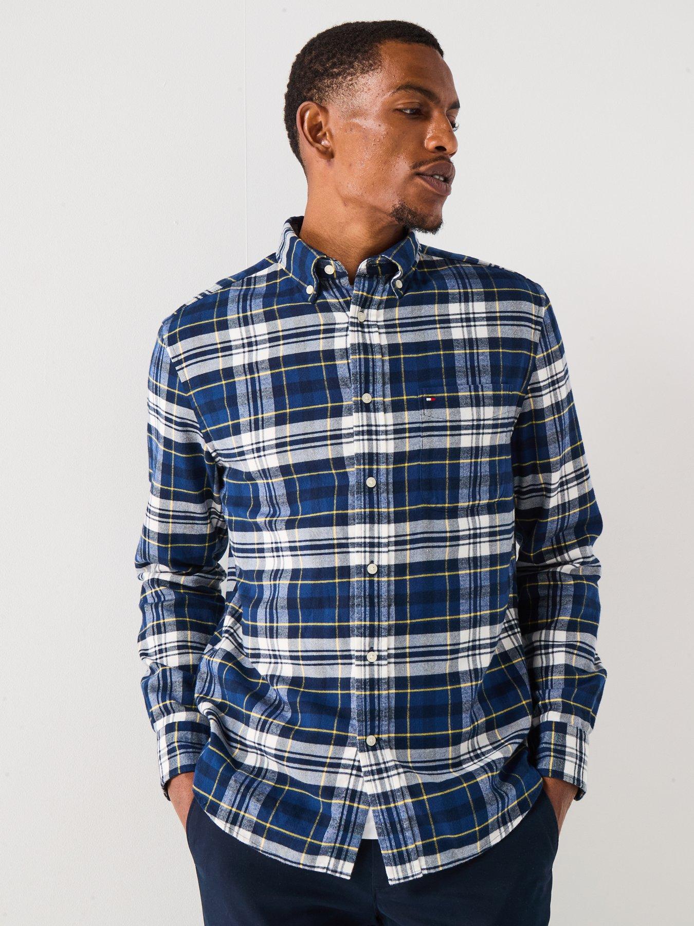 Image 6 of 6 of Tommy Hilfiger Hero Flannel Tartan Regular Fit Long Sleeve Shirt - Dark Blue