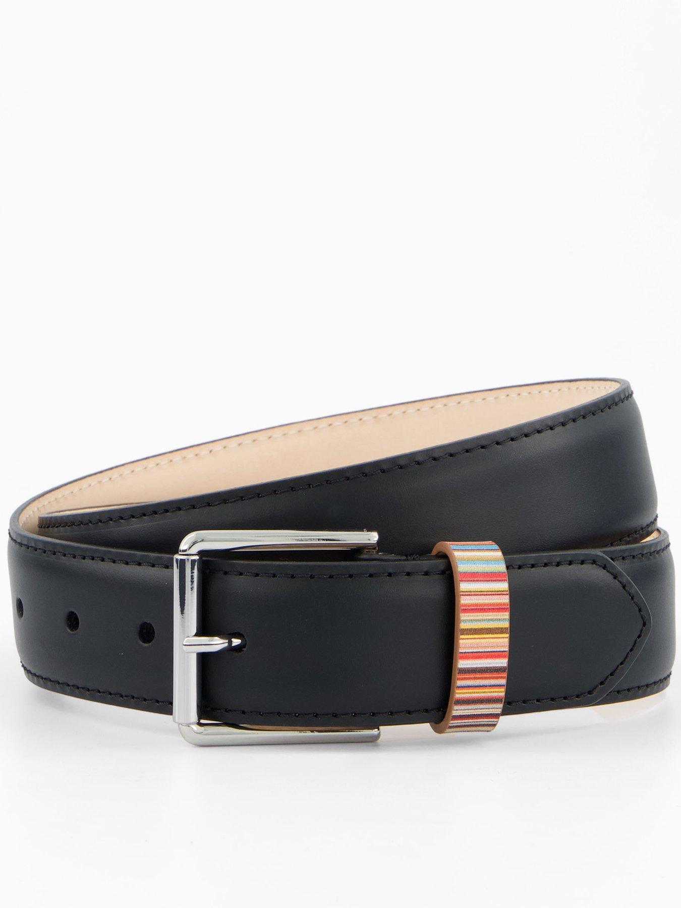 undefined Stripe Keeper Leather Belt - Black