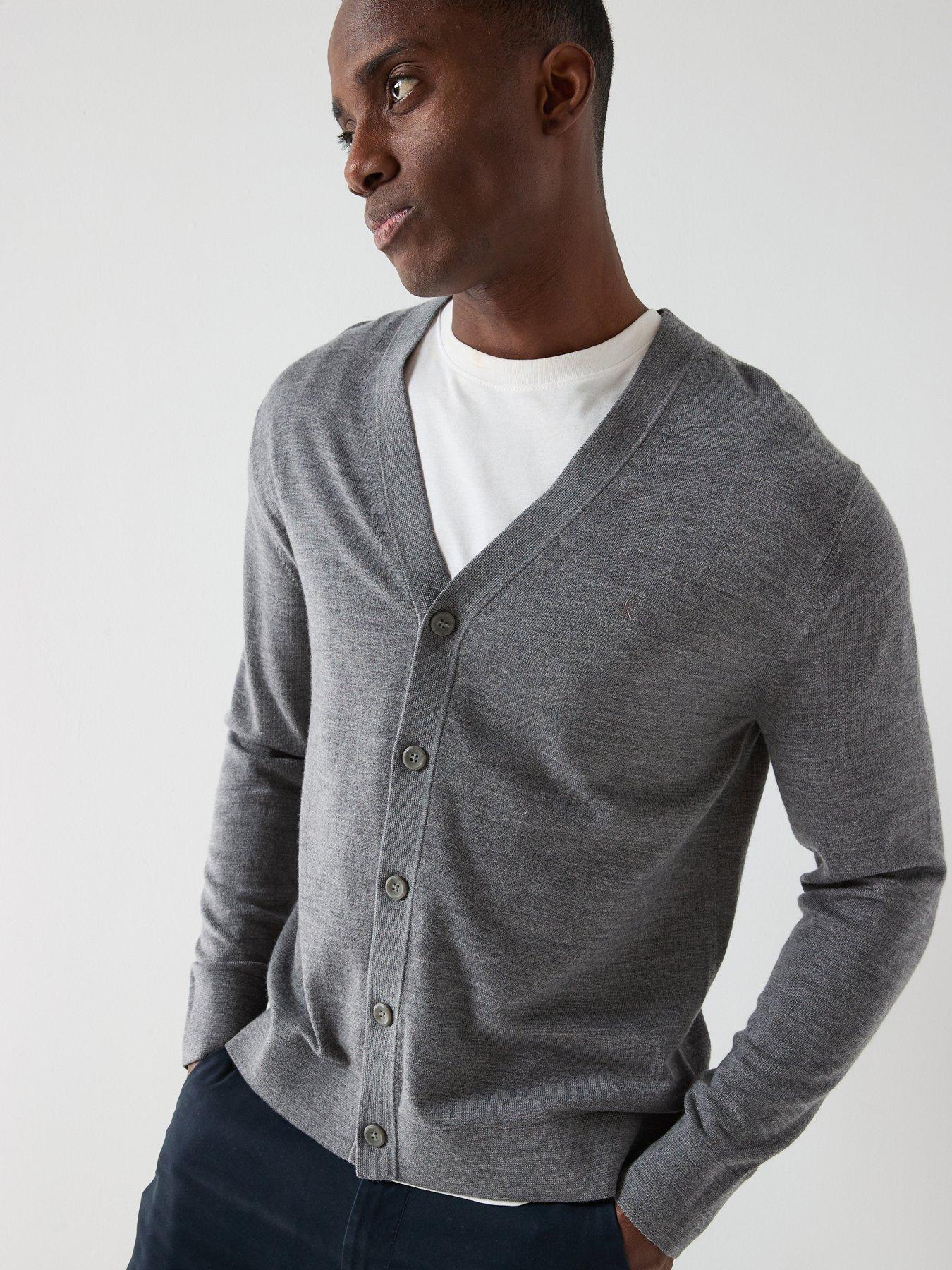front image of calvin-klein-merino-knitted-cardigan-grey