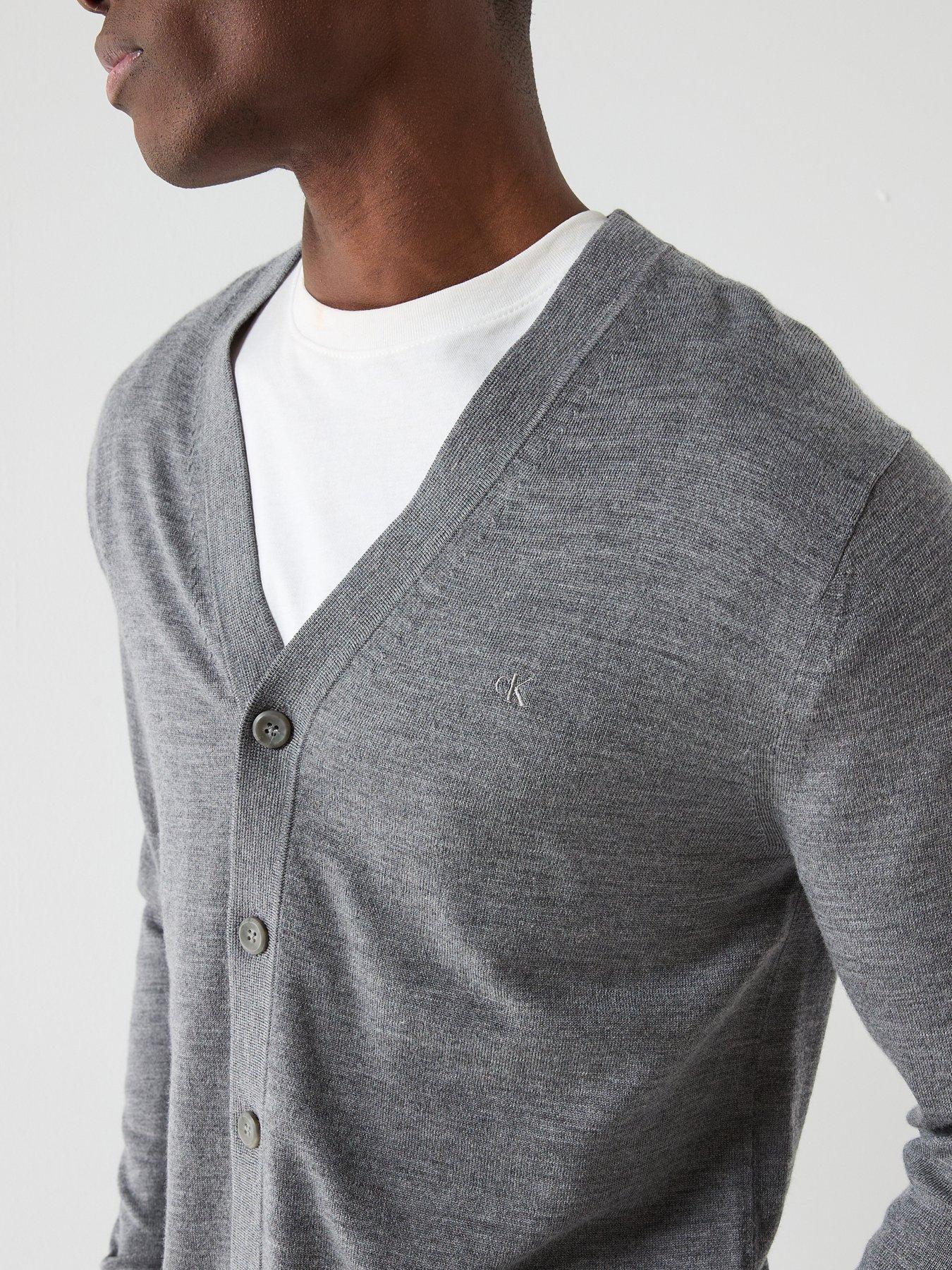  image of calvin-klein-merino-knitted-cardigan-grey