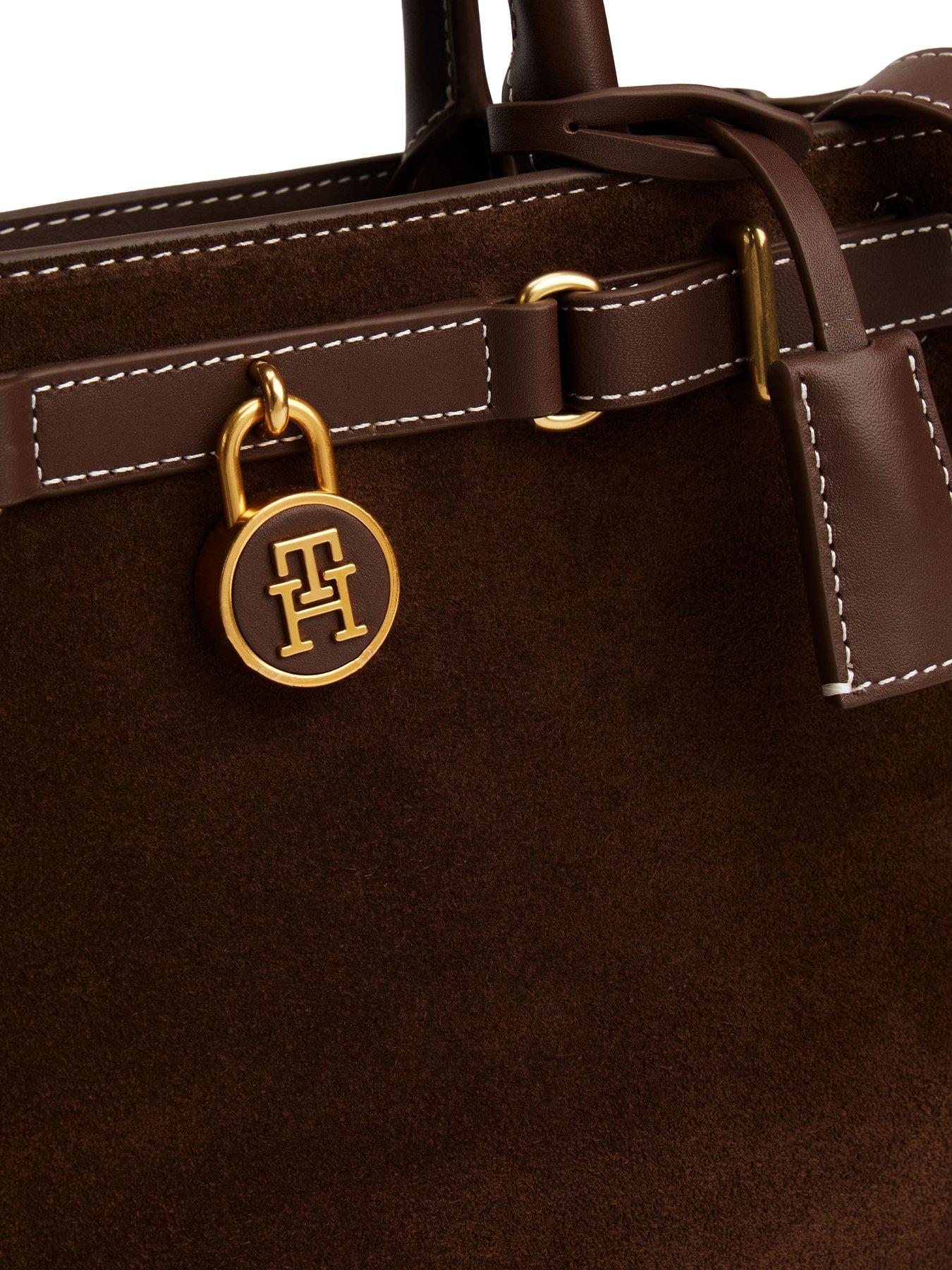  image of tommy-hilfiger-americanicon-mini-tote-bag-suede-brown