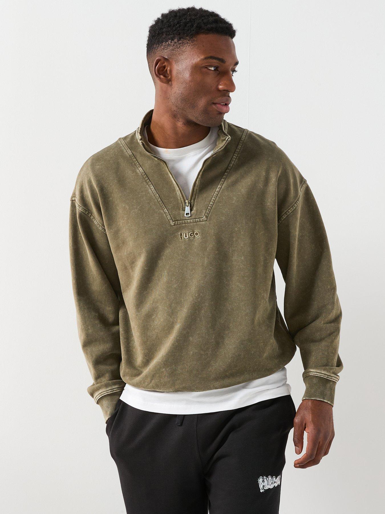 Image 1 of 5 of HUGO Nebuzip Loose Fit 1/4 Zip Sweat - Khaki