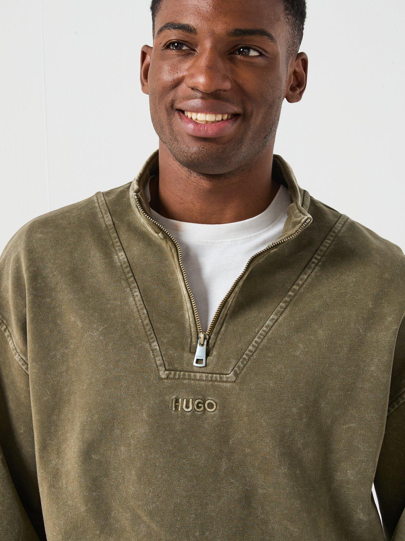 Image 4 of 5 of HUGO Nebuzip Loose Fit 1/4 Zip Sweat - Khaki