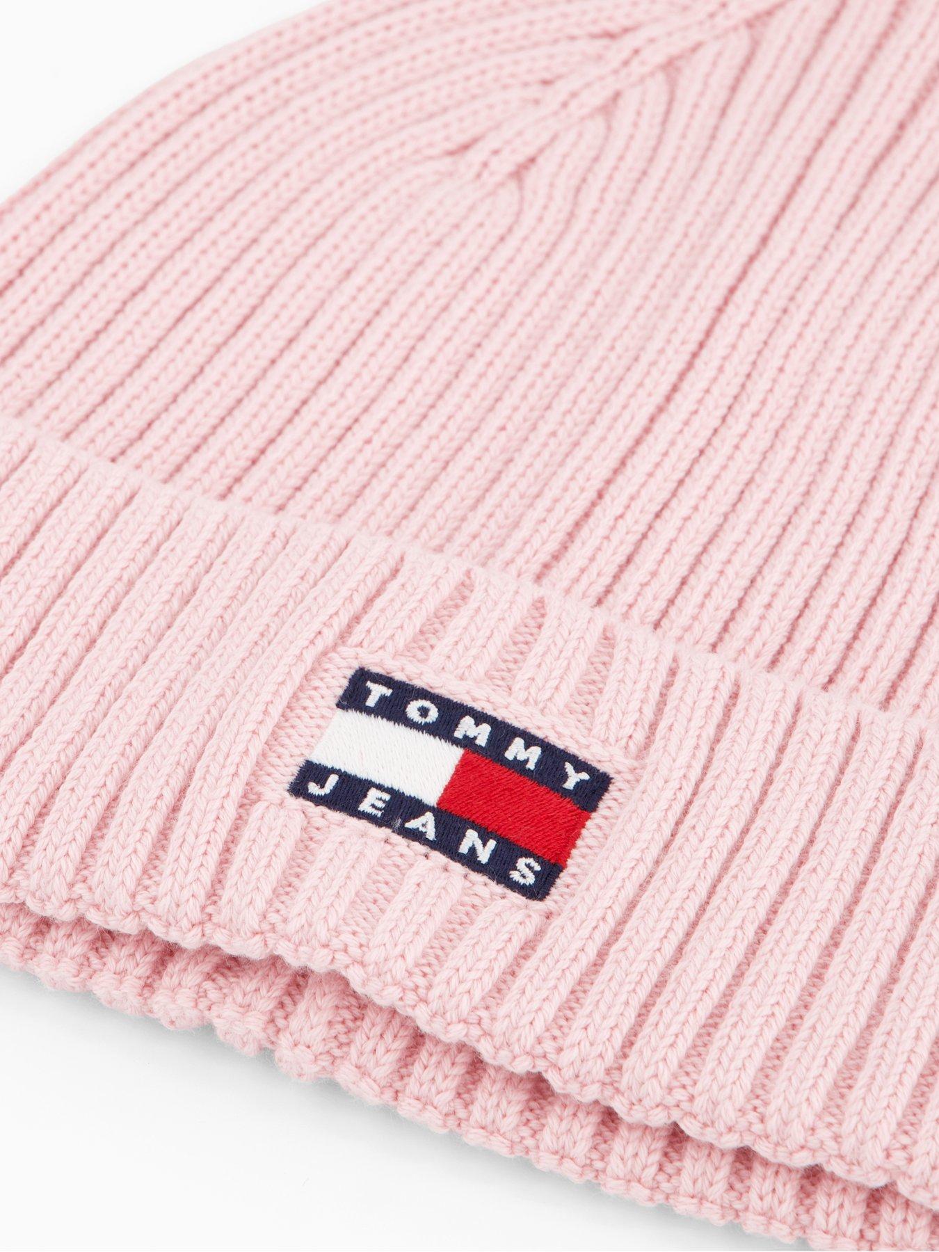 image of tommy-jeans-heritage-beanie-with-logo-pink