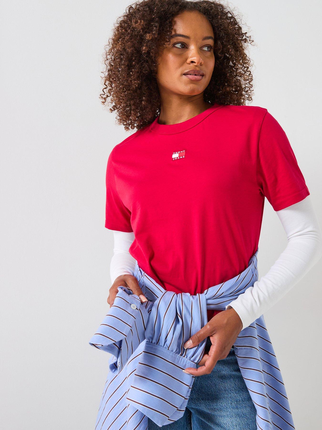 front image of tommy-jeans-logo-t-shirt-red