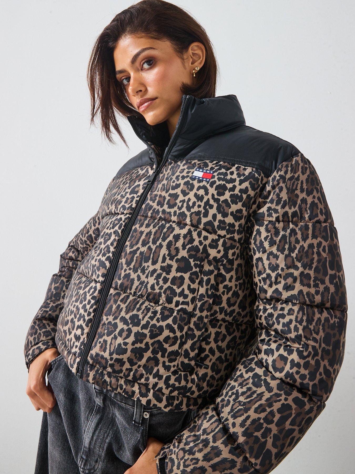 Image 5 of 6 of Tommy Jeans Cropped Leopard Puffer Coat - Brown