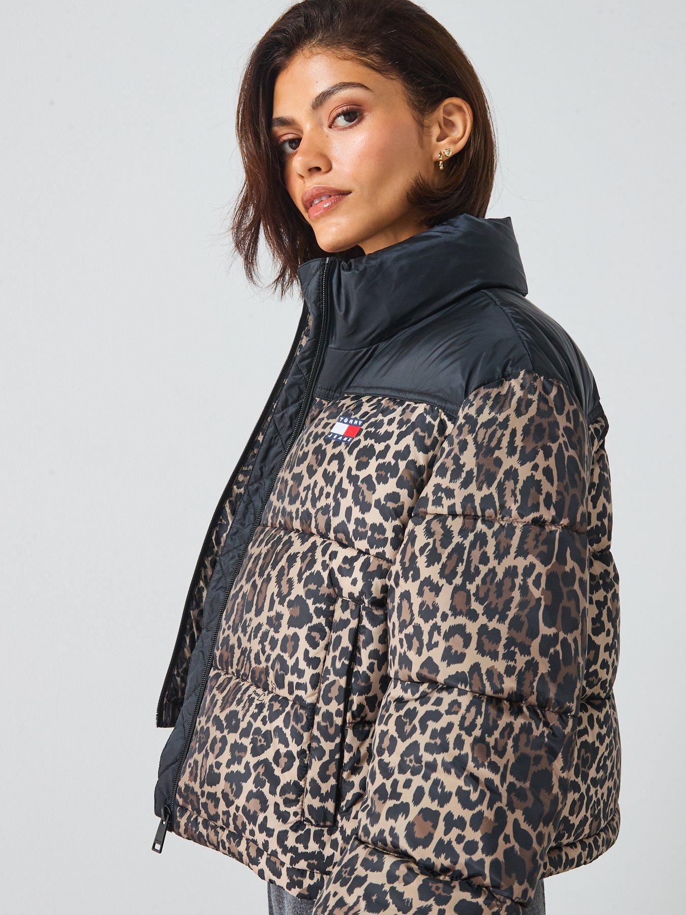 Image 6 of 6 of Tommy Jeans Cropped Leopard Puffer Coat - Brown