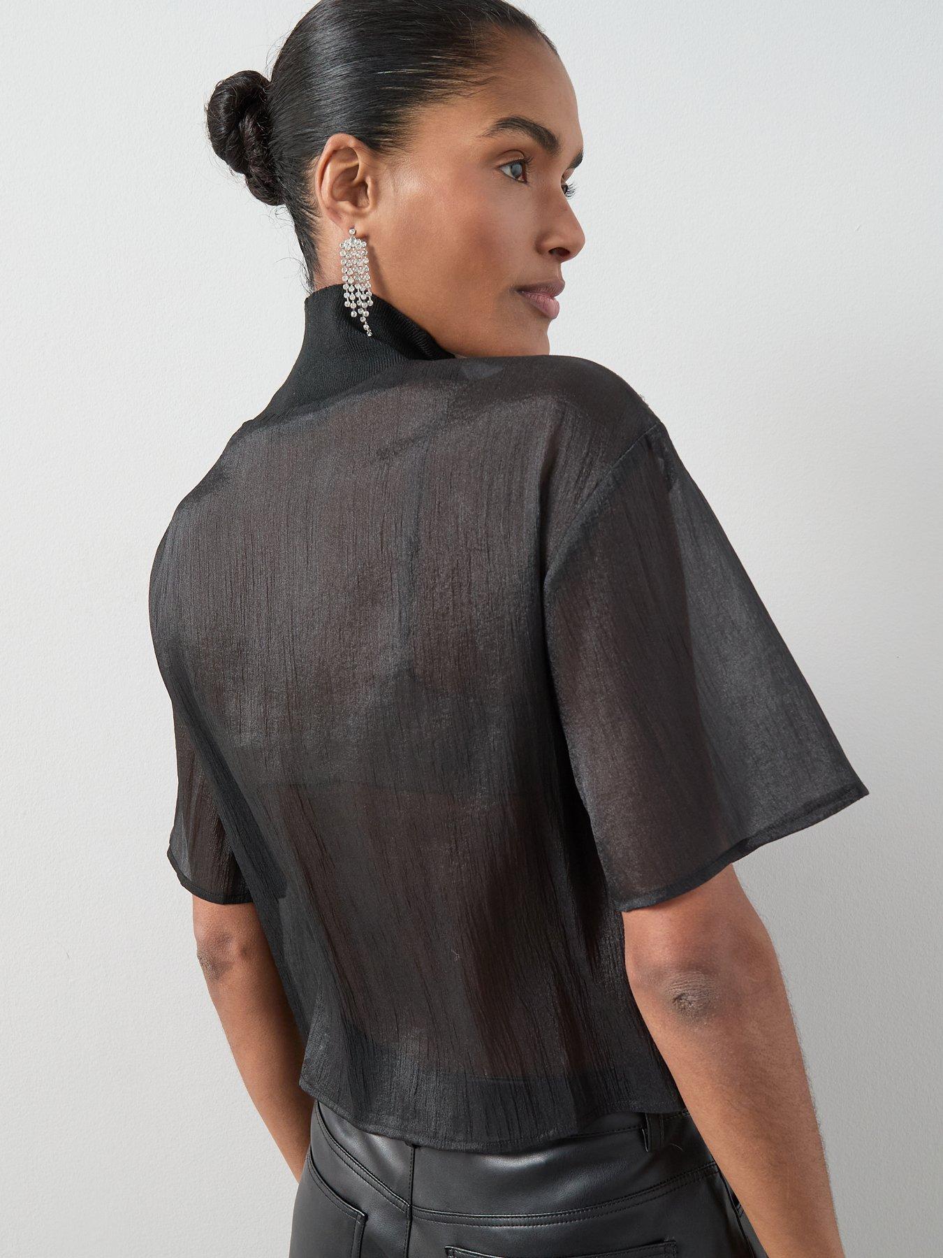  image of the-very-collection-funnel-neck-sheer-embellished-blousenbsp-black