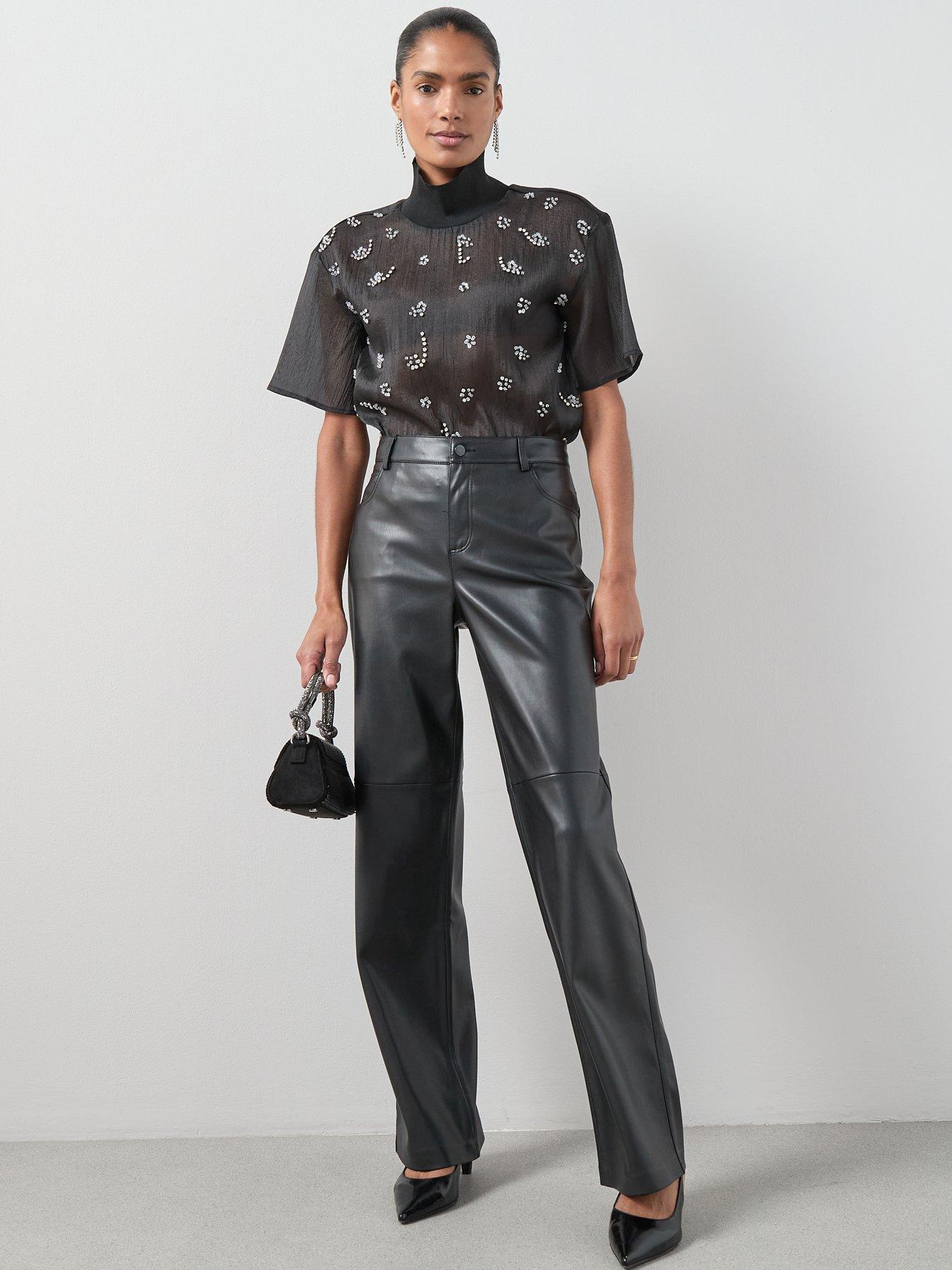  image of the-very-collection-funnel-neck-sheer-embellished-blousenbsp-black