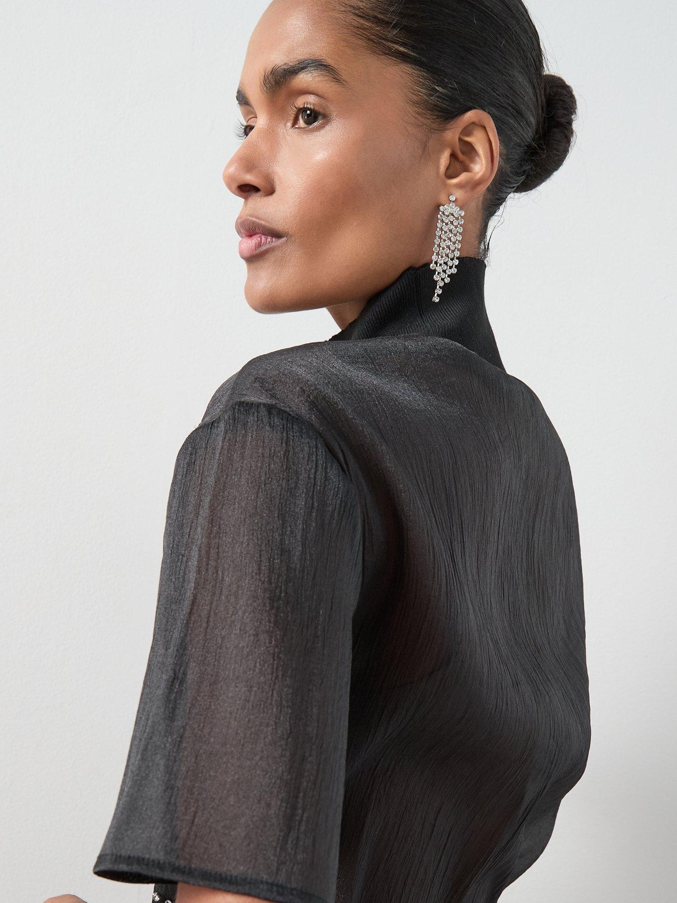  image of the-very-collection-funnel-neck-sheer-embellished-blousenbsp-black