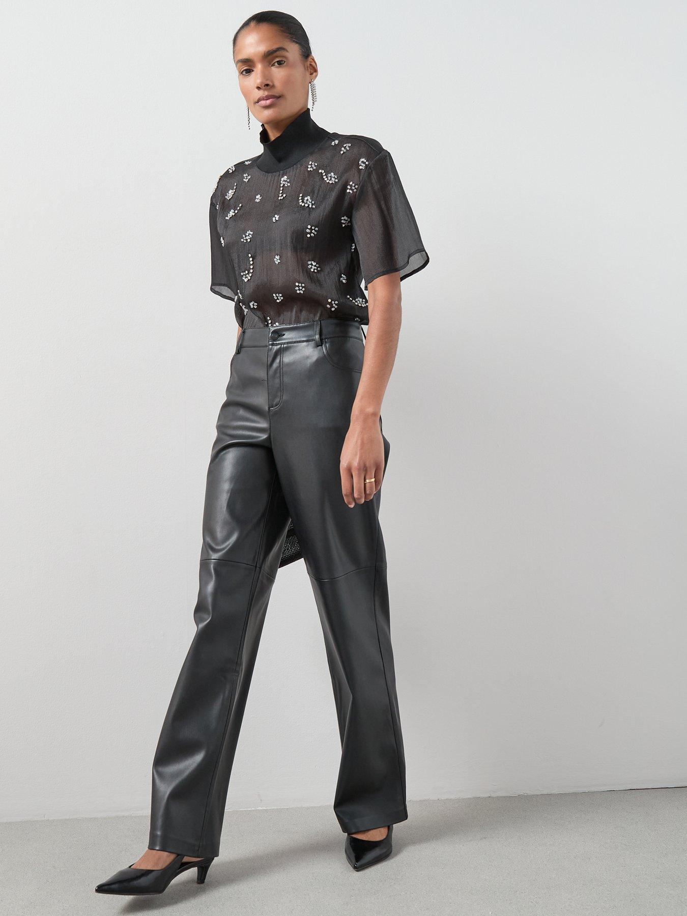  image of the-very-collection-funnel-neck-sheer-embellished-blousenbsp-black