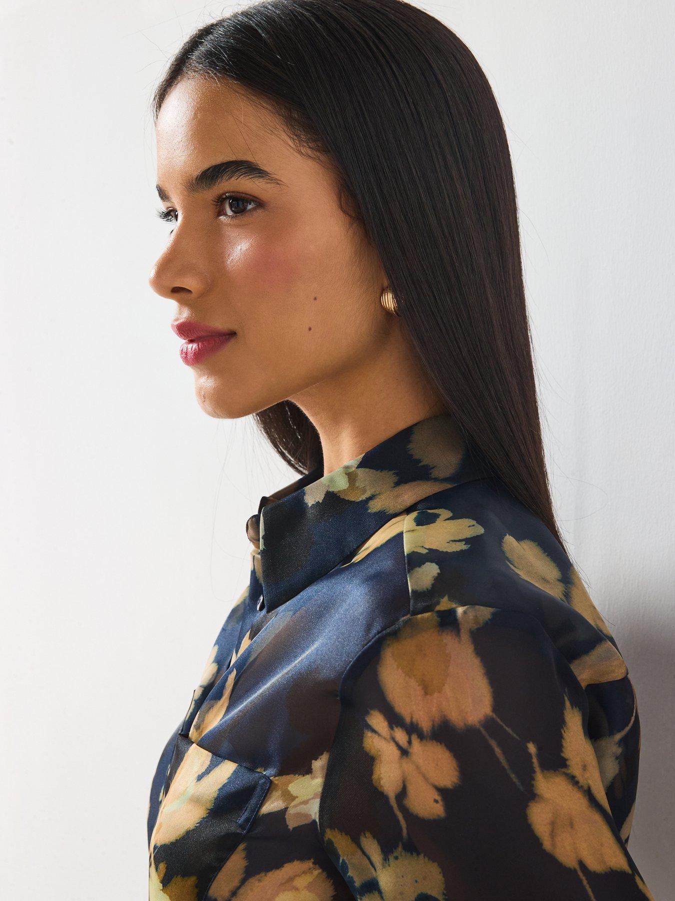 Image 4 of 6 of V by Very Printed&nbsp;Organza Shirt - Navy