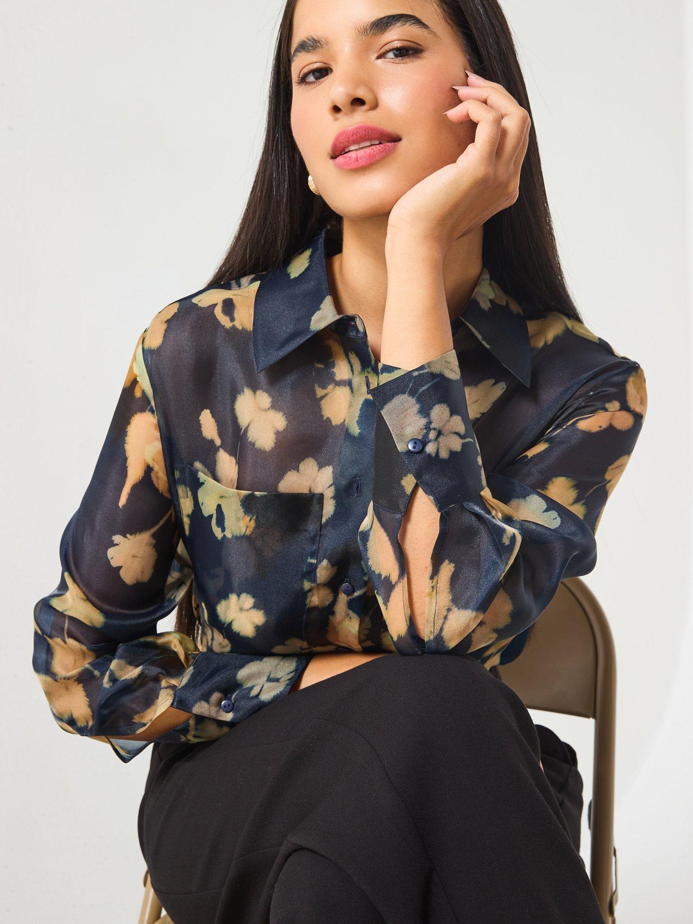 Image 5 of 6 of V by Very Printed&nbsp;Organza Shirt - Navy