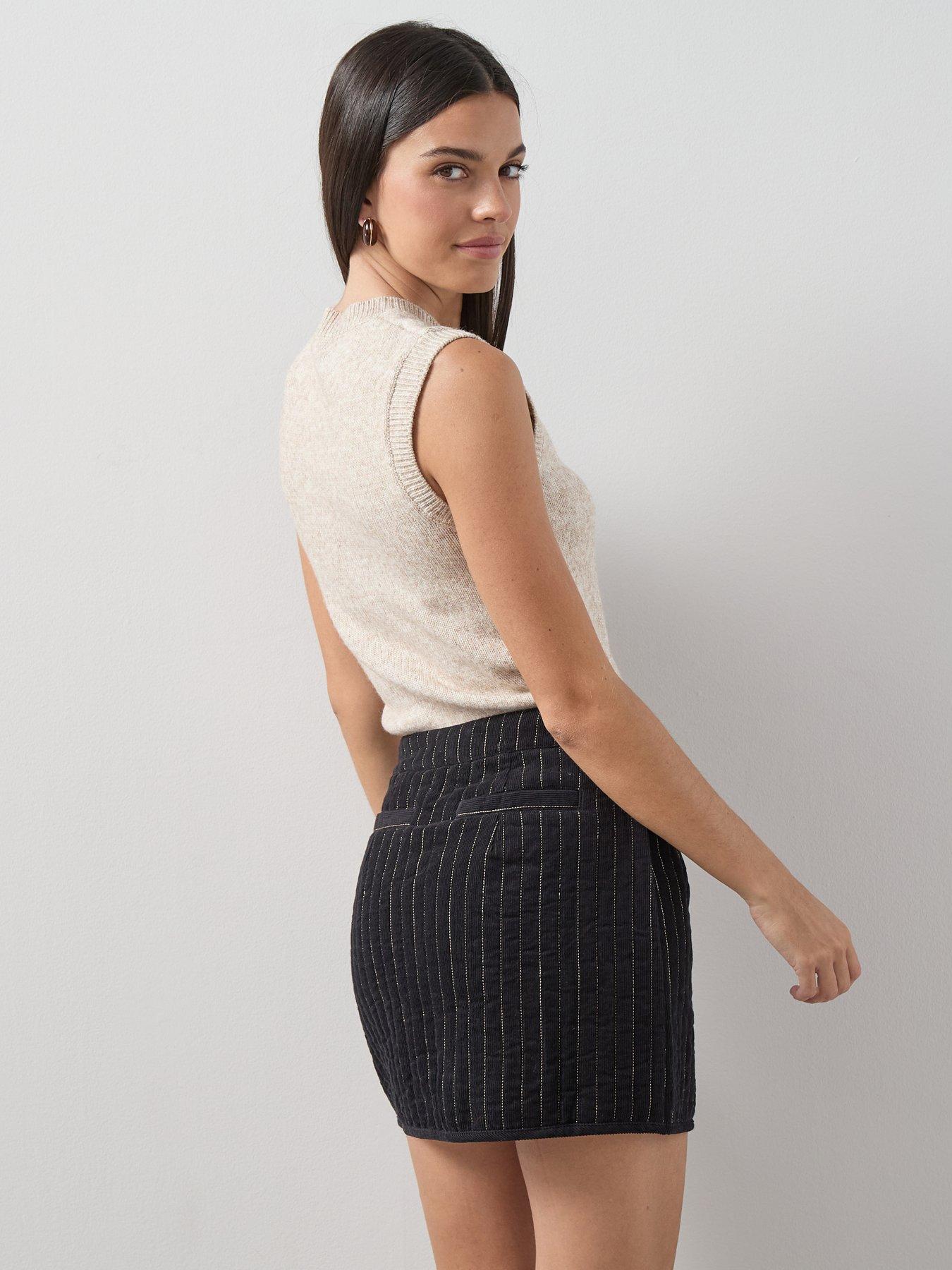  image of the-very-collection-cord-pinstripe-mini-skirt-co-ord-black