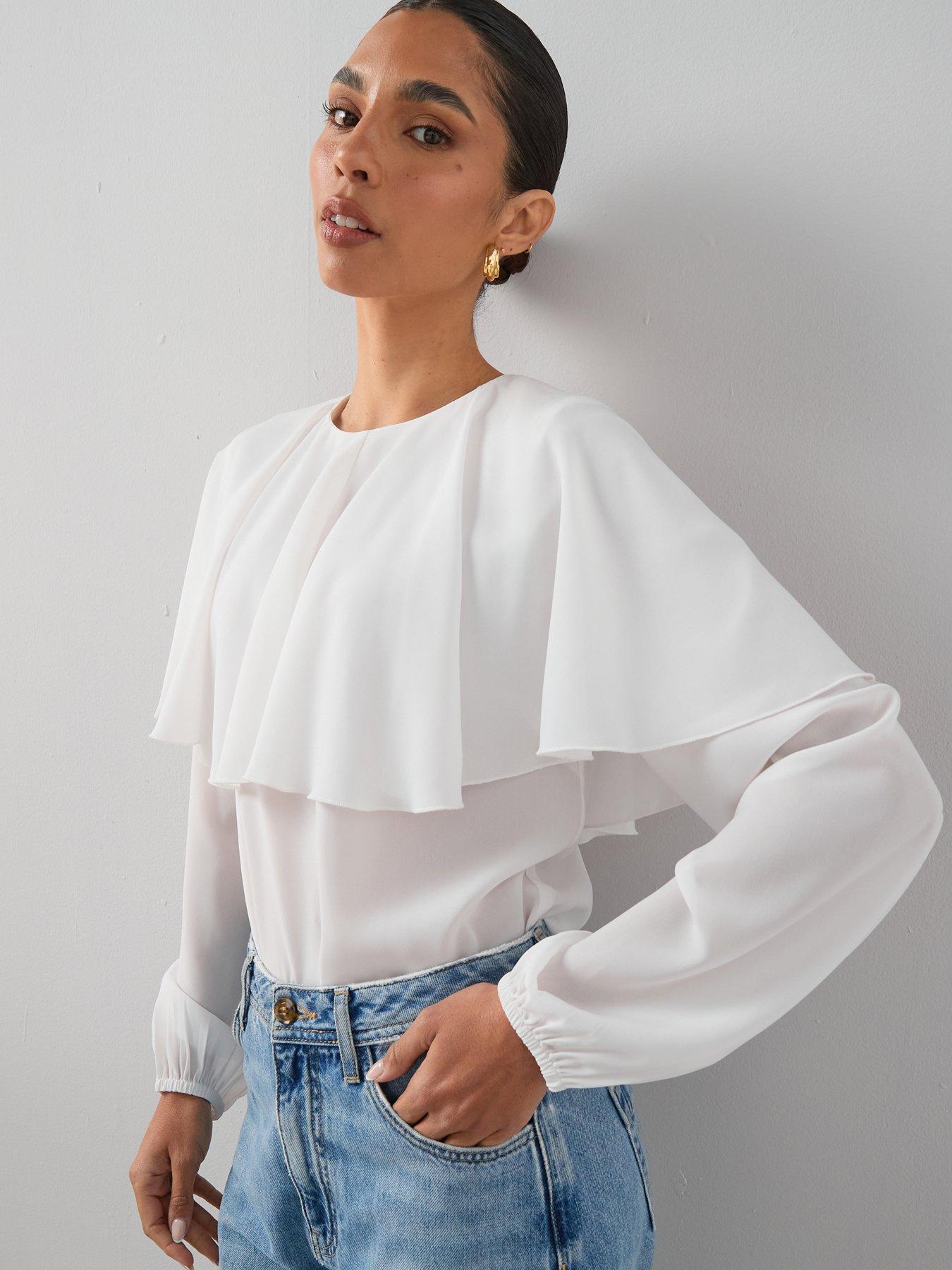 V by Very Cape Detail Blouse - Cream