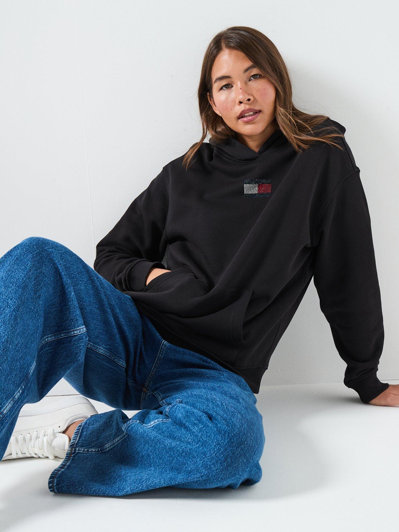Tommy Jeans Varsity Diamante Logo Hoodie - Black