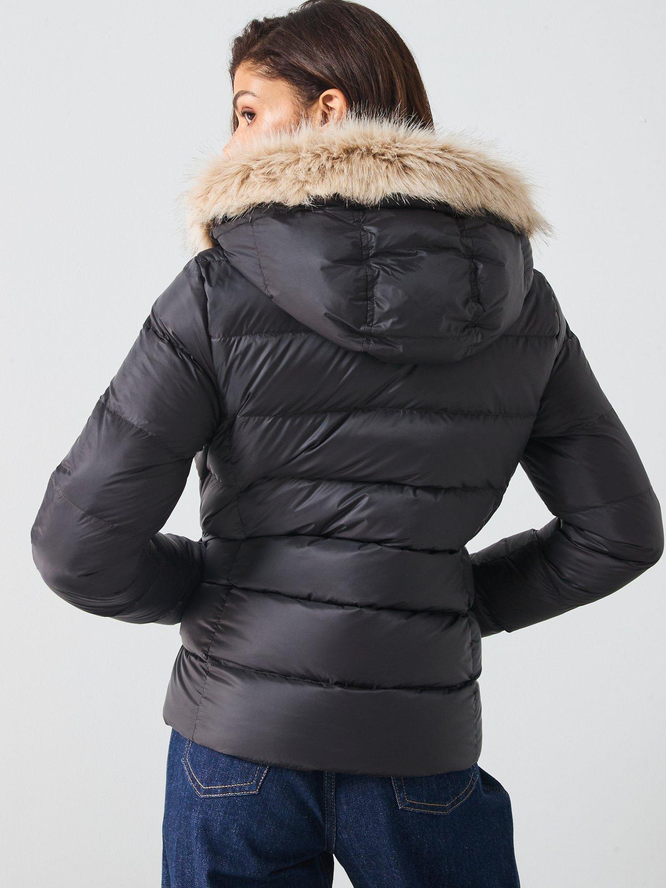 Image 2 of 5 of Tommy Jeans Faux Fur Hood Slim Down Jacket - Black
