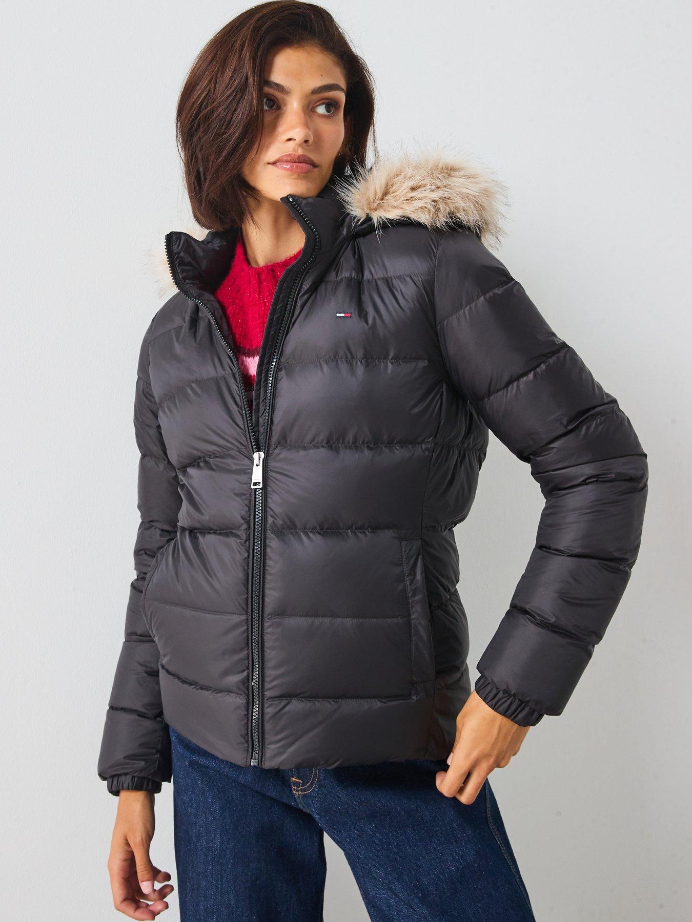 Image 5 of 5 of Tommy Jeans Faux Fur Hood Slim Down Jacket - Black