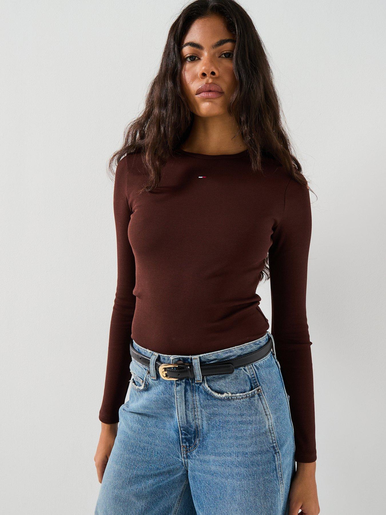 Tommy Jeans Essential Ribbed Top - Brown